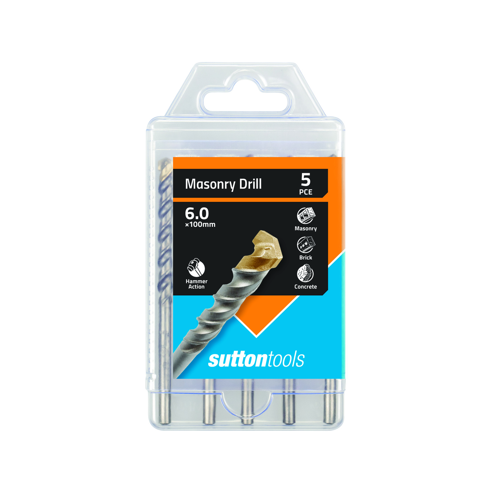 Sutton Tools 6.0 x 100mm Standard Fixing Masonry Drill Set 5 Pack