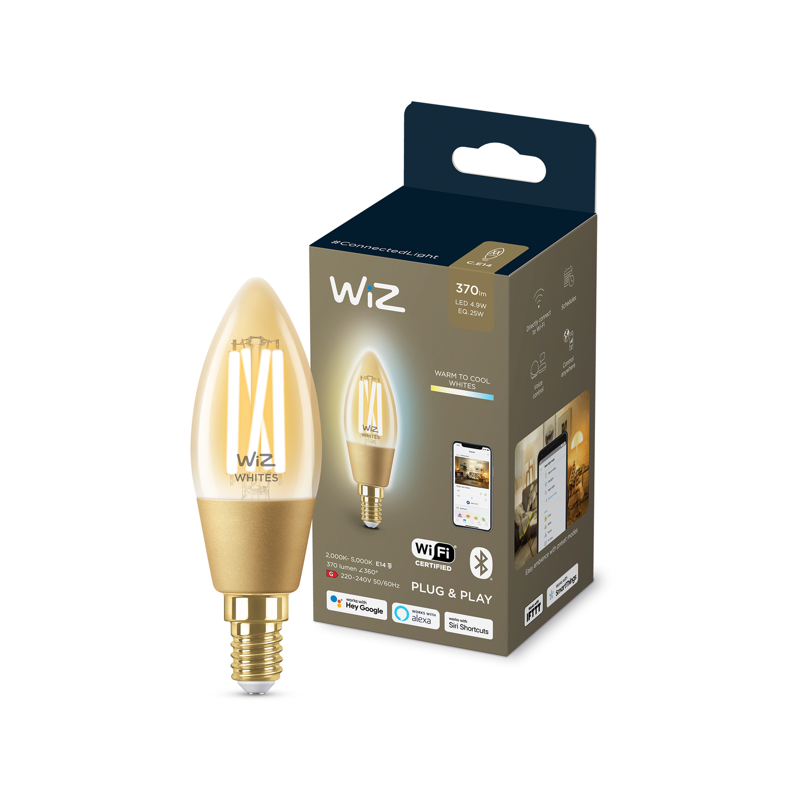 WIZ P45 E14 LED 470Lm Tuneable White 4.9W Smart Filament Candle Bunnings Australia