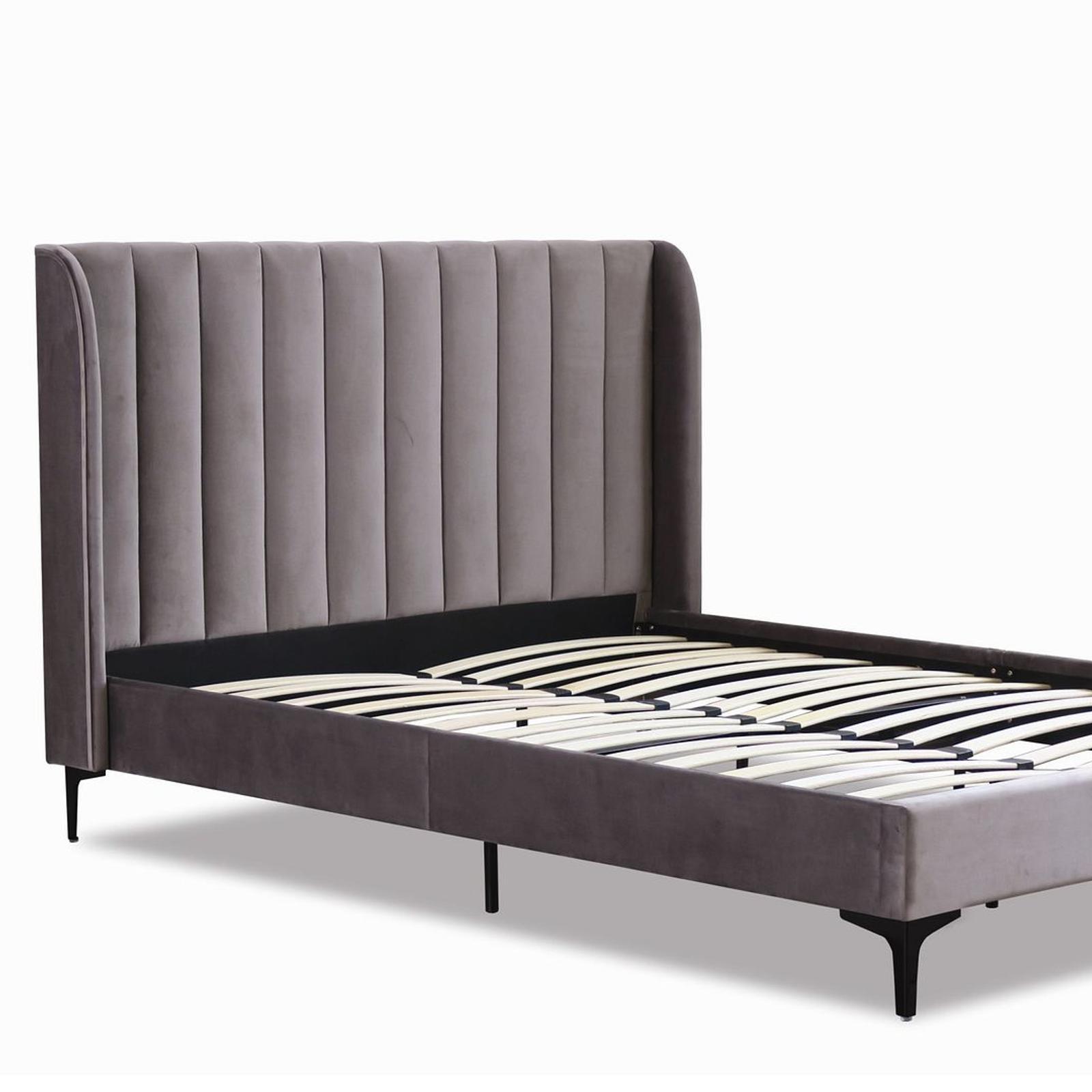 Istyle Modern Classic Herman King Single Velvet Bed Frame Grey with