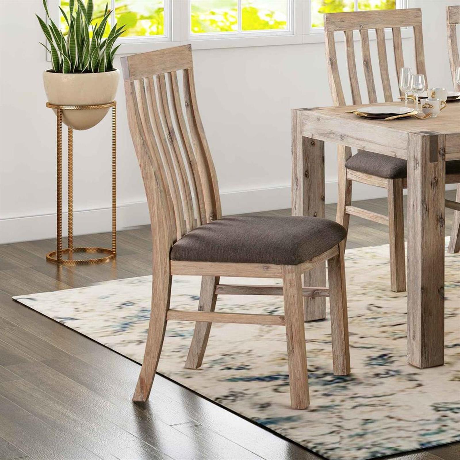 2x Wooden Frame Leatherette in Solid Acacia Wood & Veneer Dining Chairs