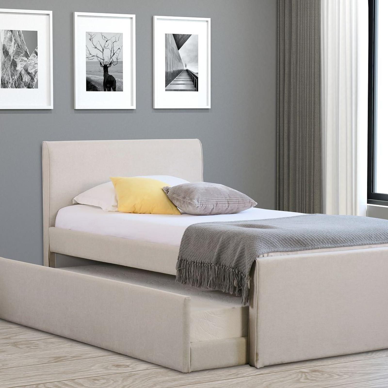 Istyle Selina King Single Trundle Storage Bed Frame Fabric White Oak