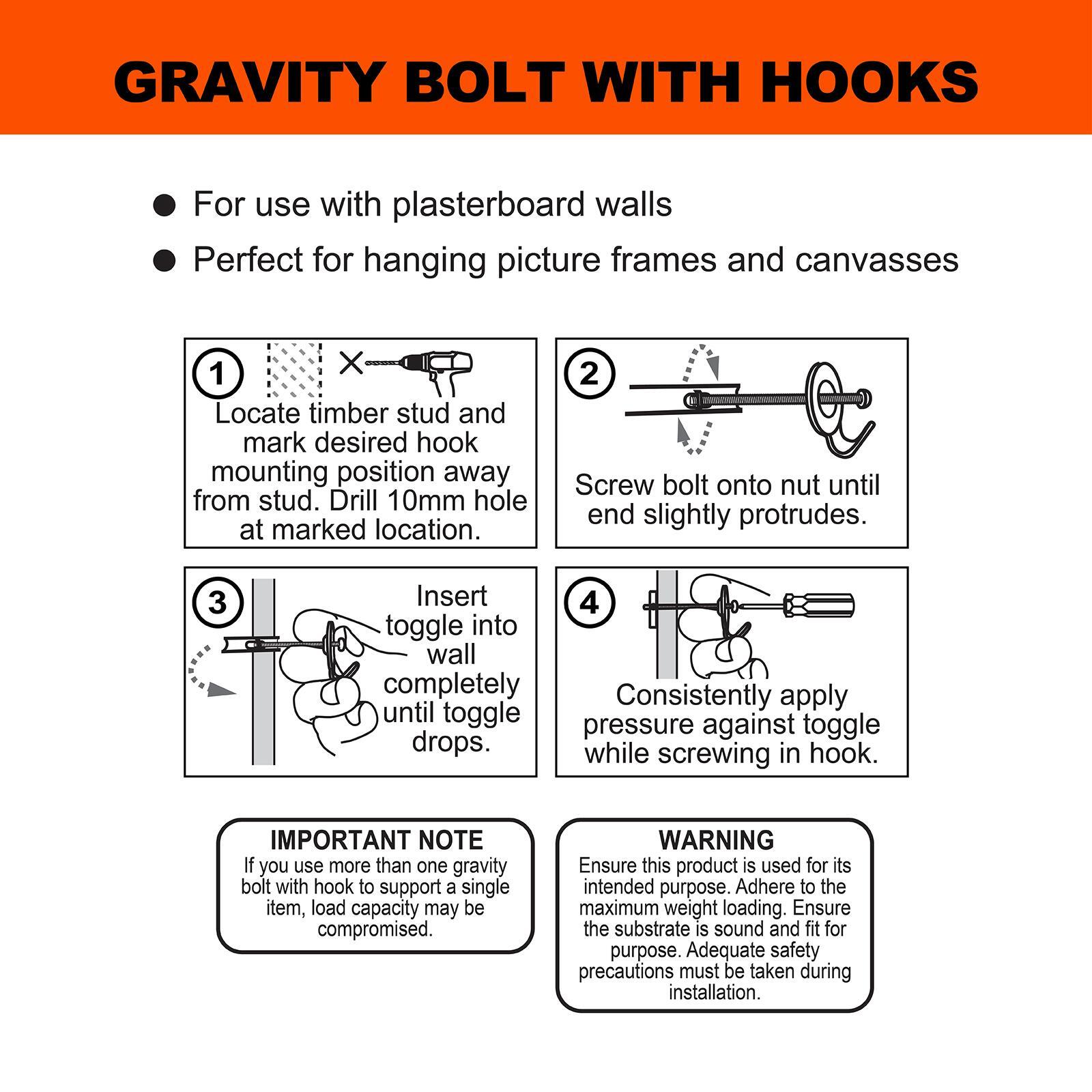 Everhang 15kg Picture Hanging Gravity Toggle Wall Hook 2 Pack