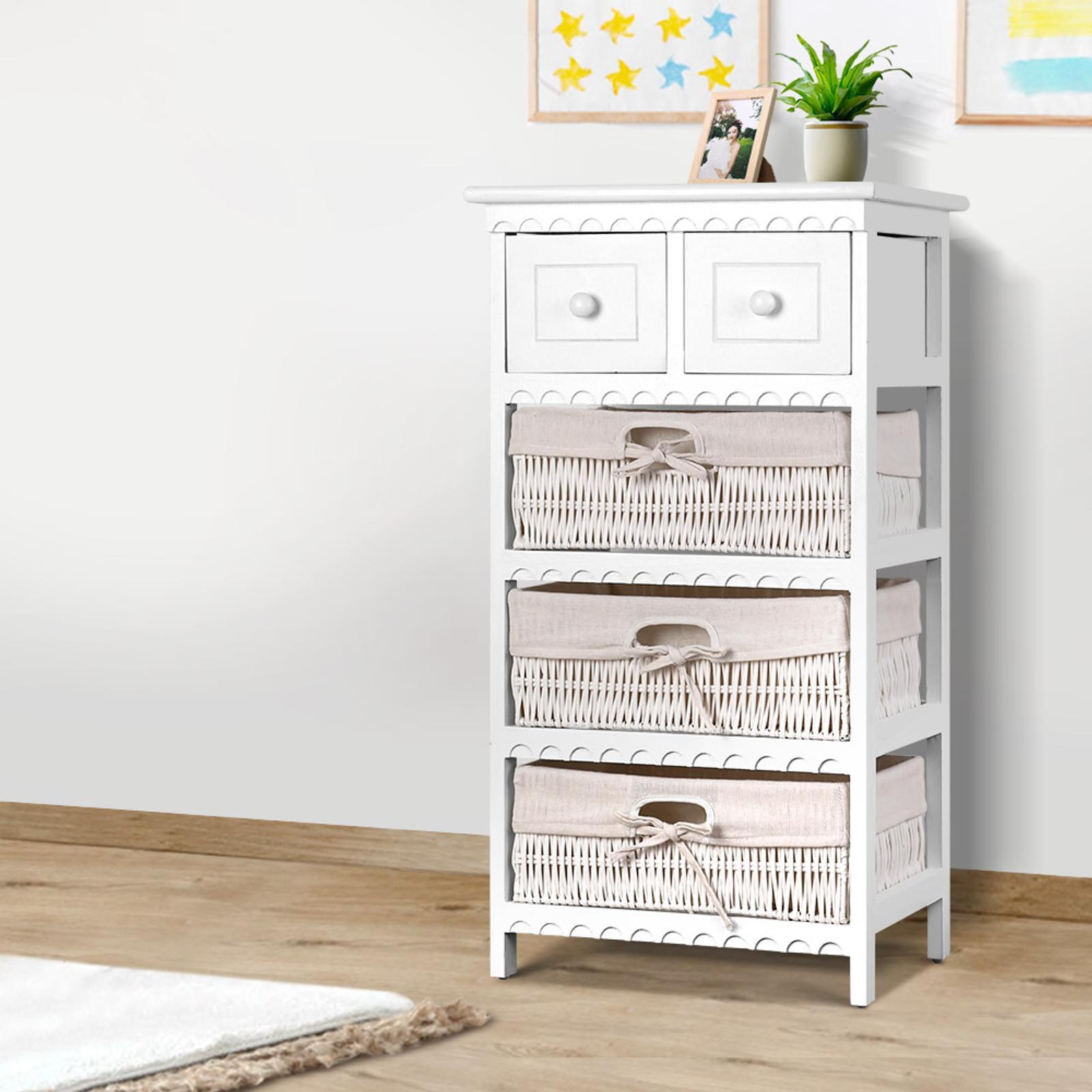 Artiss 2 Chest of Drawers 3 Baskets Bedside Table White