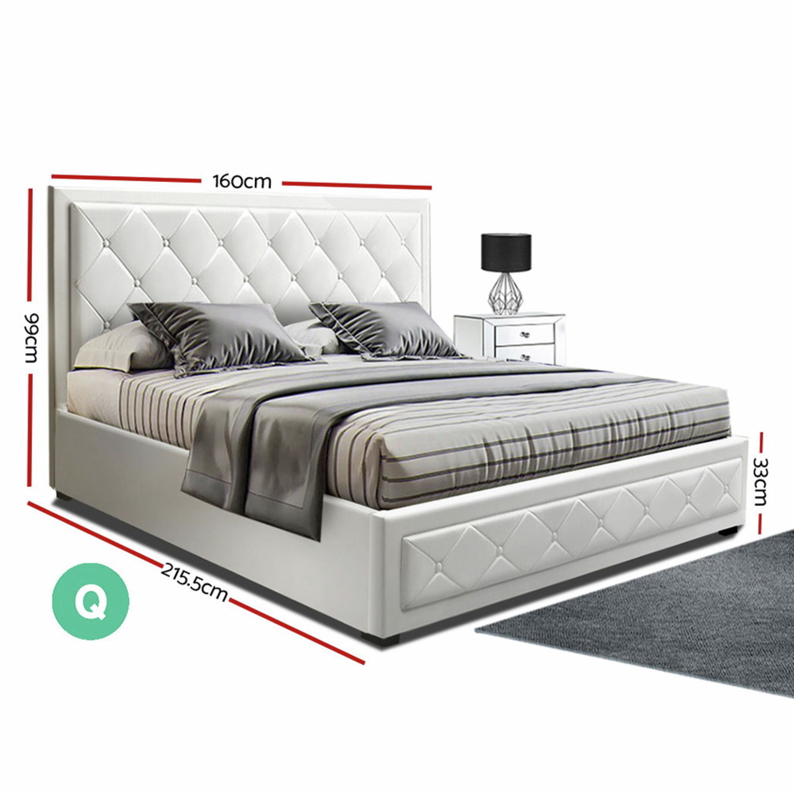 Artiss Queen Size Gas Lift Bed Frame Base With Storage Mattress White