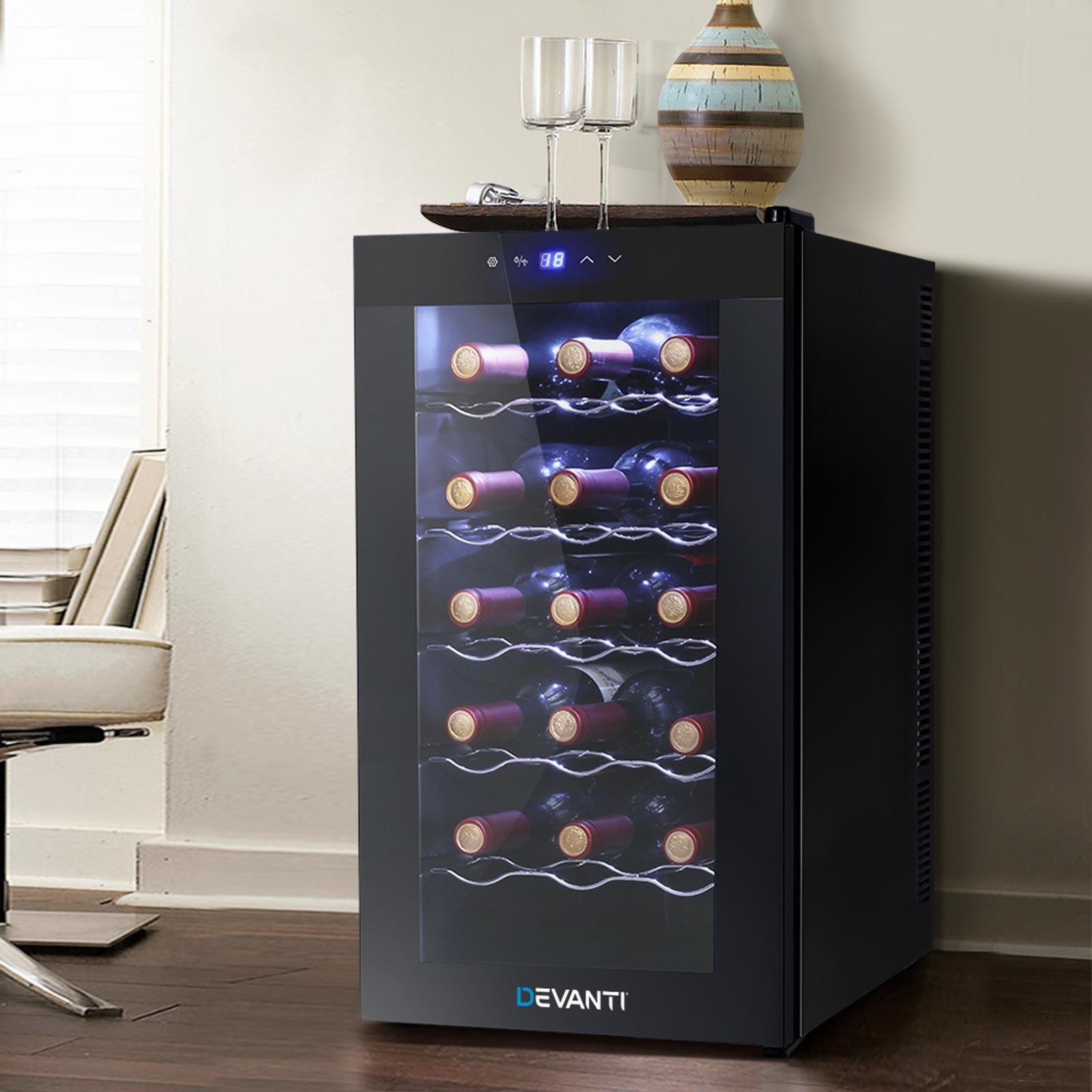 Devanti Black 18 Bottle Wine Cooler Fridge Bunnings Australia