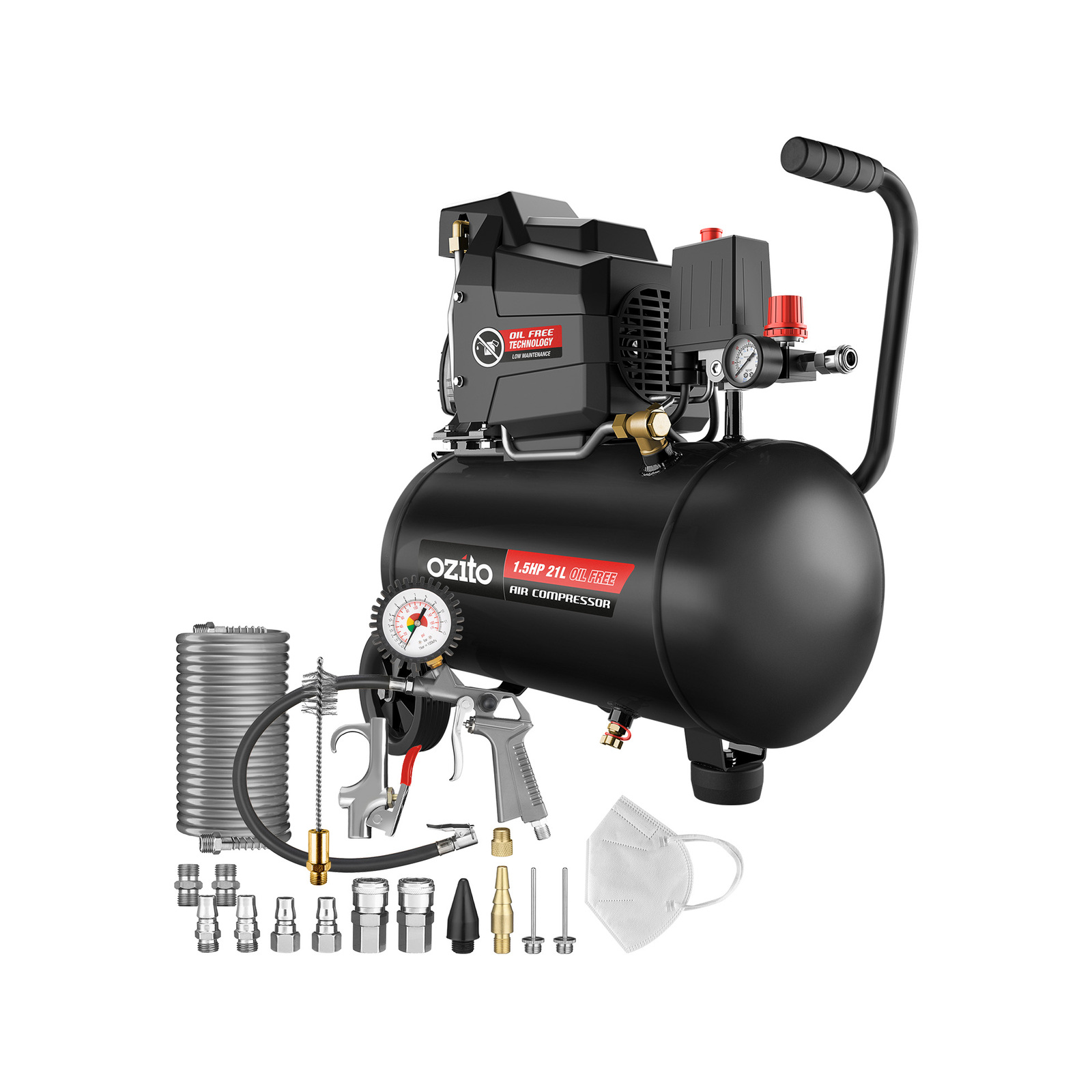Ozito 21L 1.5HP Oil Free Air Compressor Kit Bunnings New Zealand