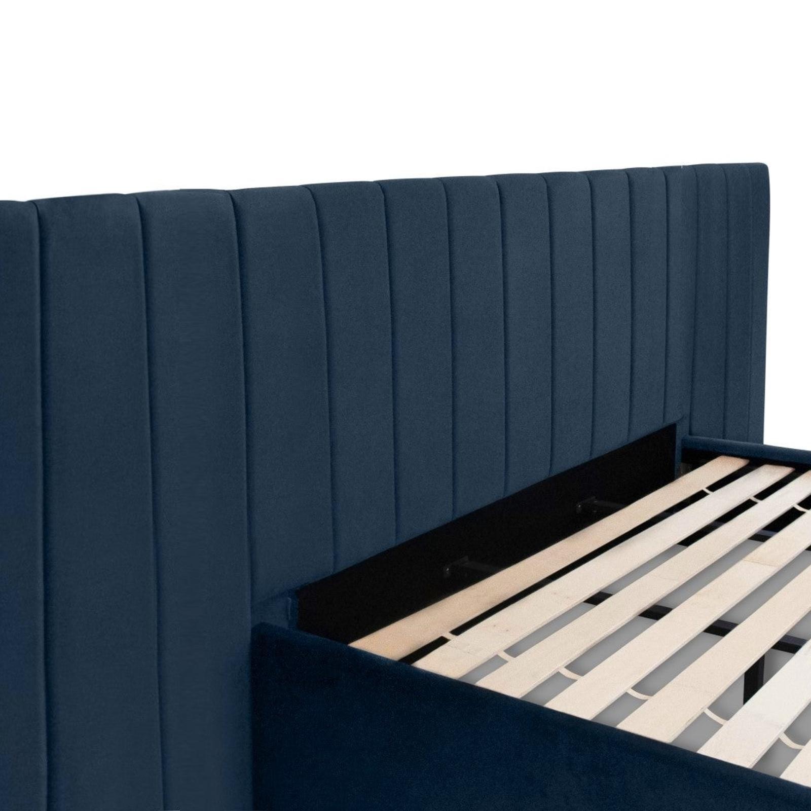 Extended Mayfair Blue Velvet Bed Frame & HYBRID MAX™ Mattress Bundle Queen Bunnings