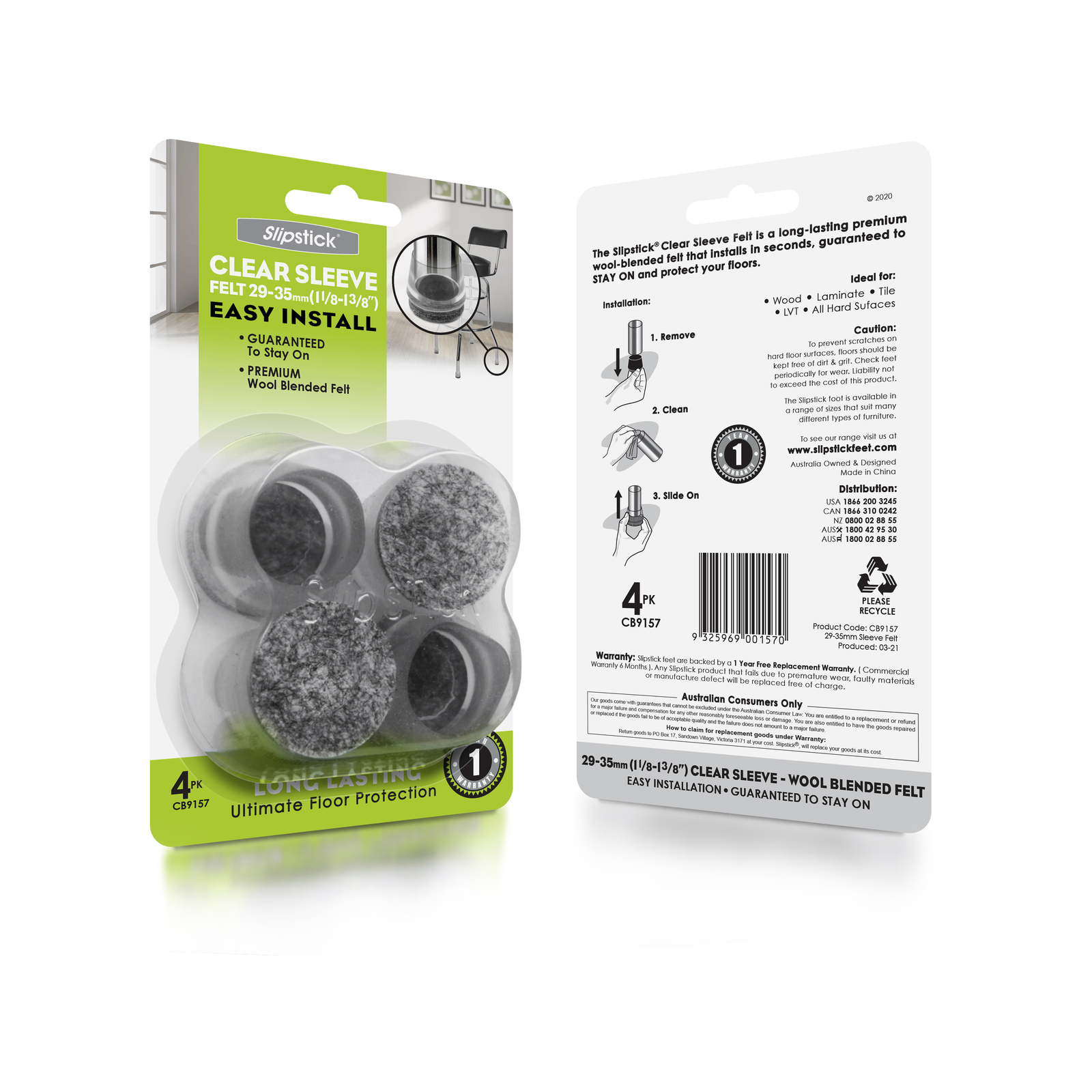 Slipstick 29 32mm Clear Sleeve Felt Chair Leg Floor Protection 4