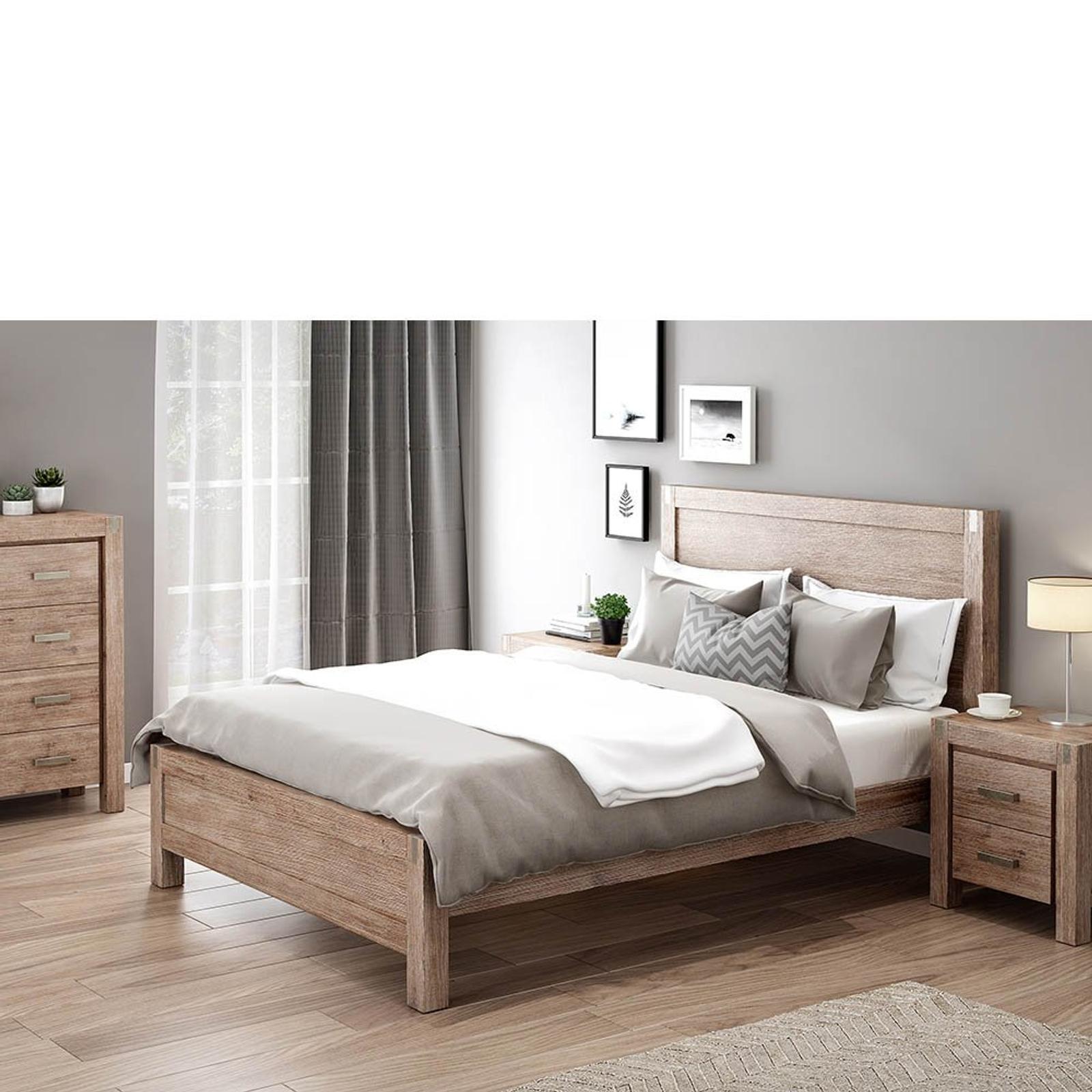 Bed Frame Queen Size in Solid Wood Veneered Acacia Bedroom Timber Slat