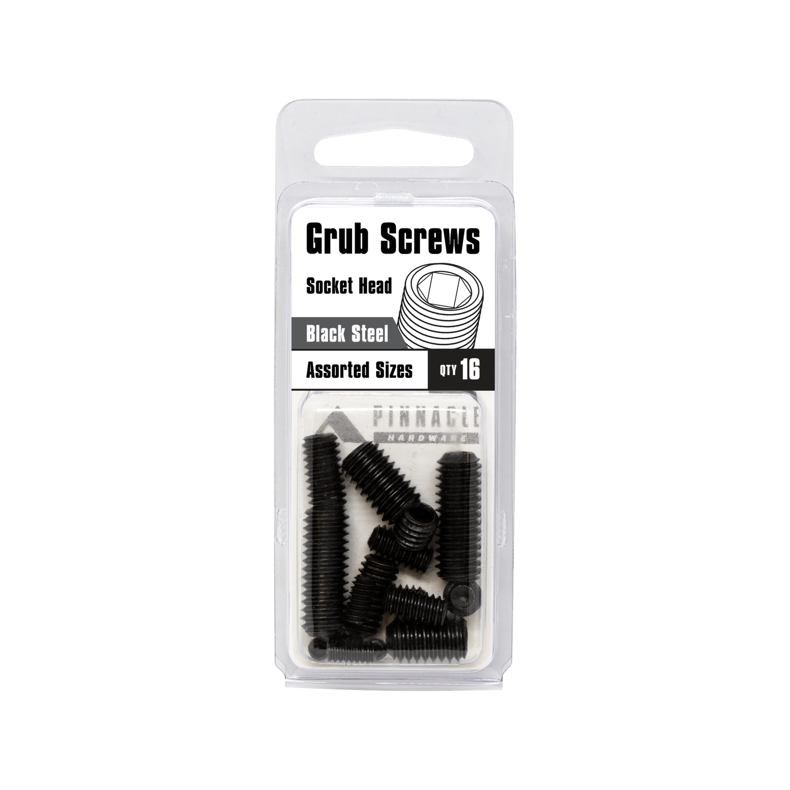 Pinnacle 3/16 3/8" Black Assorted Grub Screw Set 16 Pack Bunnings
