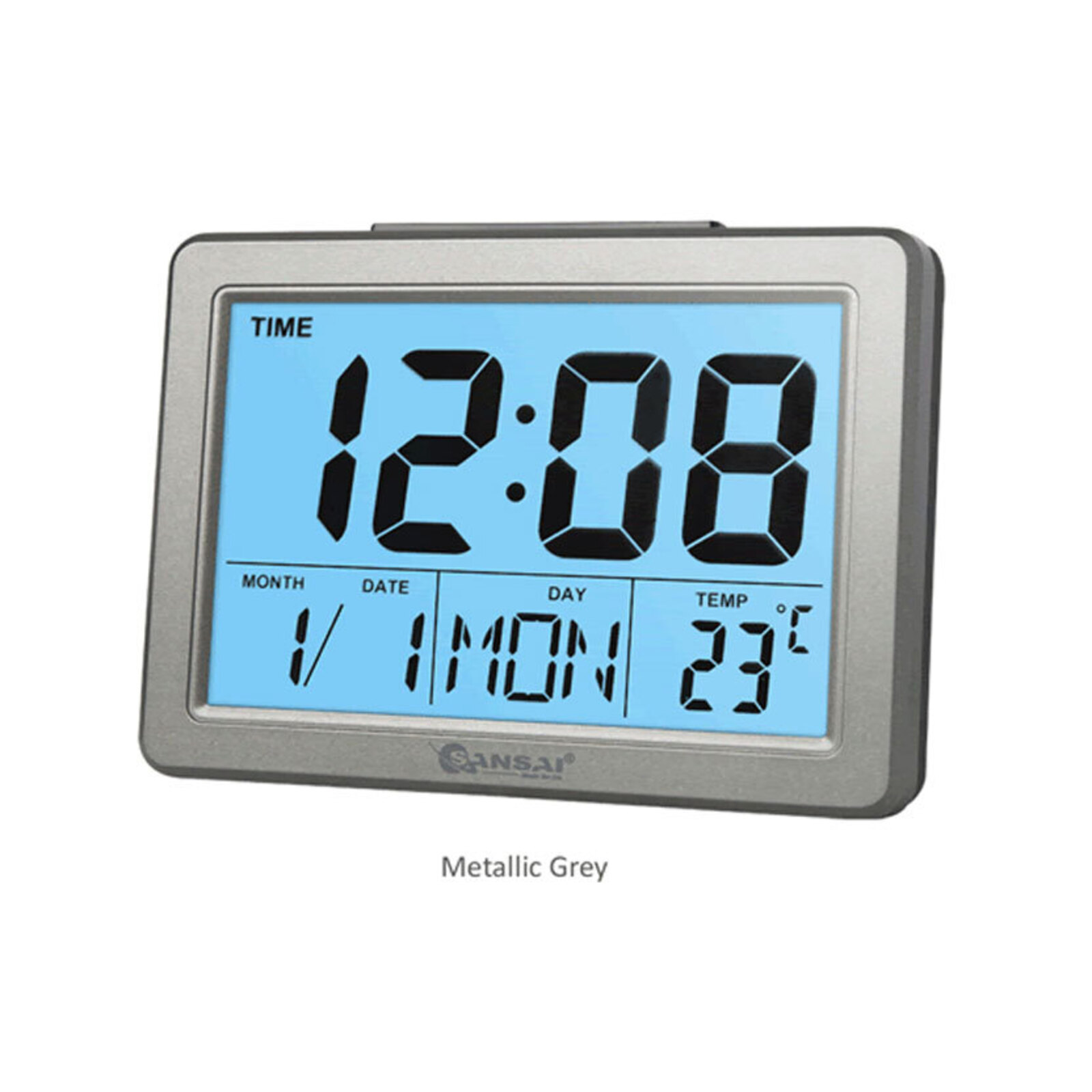 Sansai LCD Digital Alarm Clock Date/Temp Blue Backlight 12/24Hr