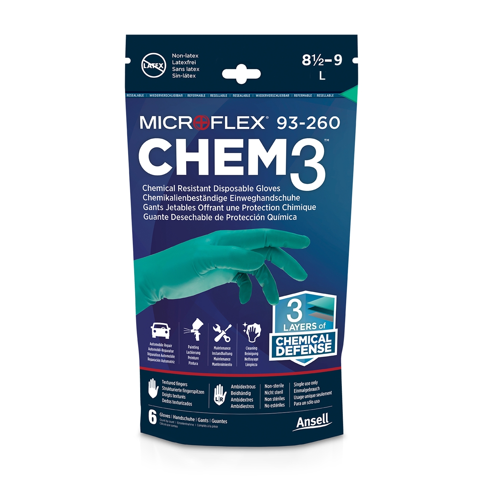 Ansell Microflex Chem3 Chemical Resistant Large Disposable Gloves 3