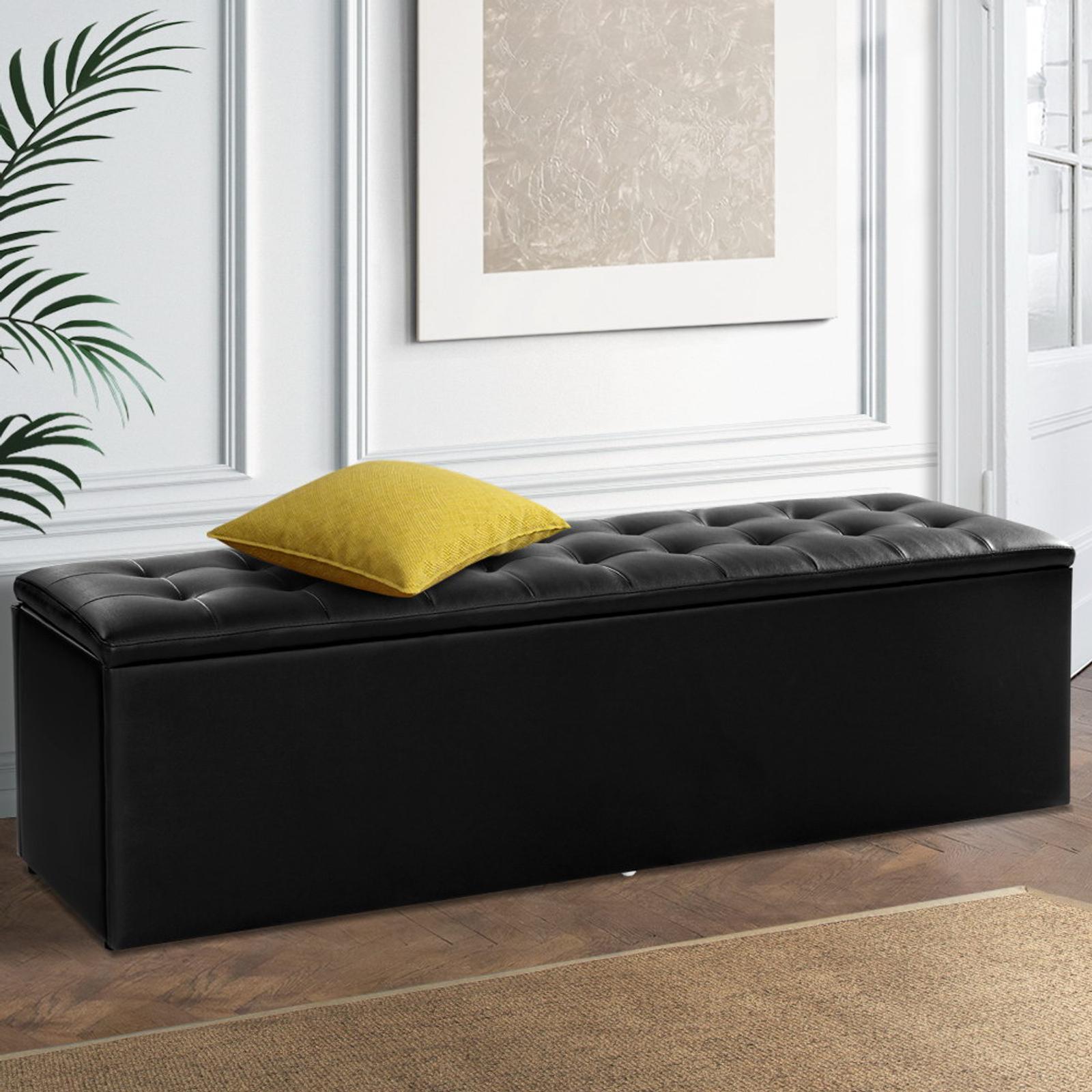 Artiss Storage Ottoman Blanket Box Black LARGE Leather Bunnings Australia