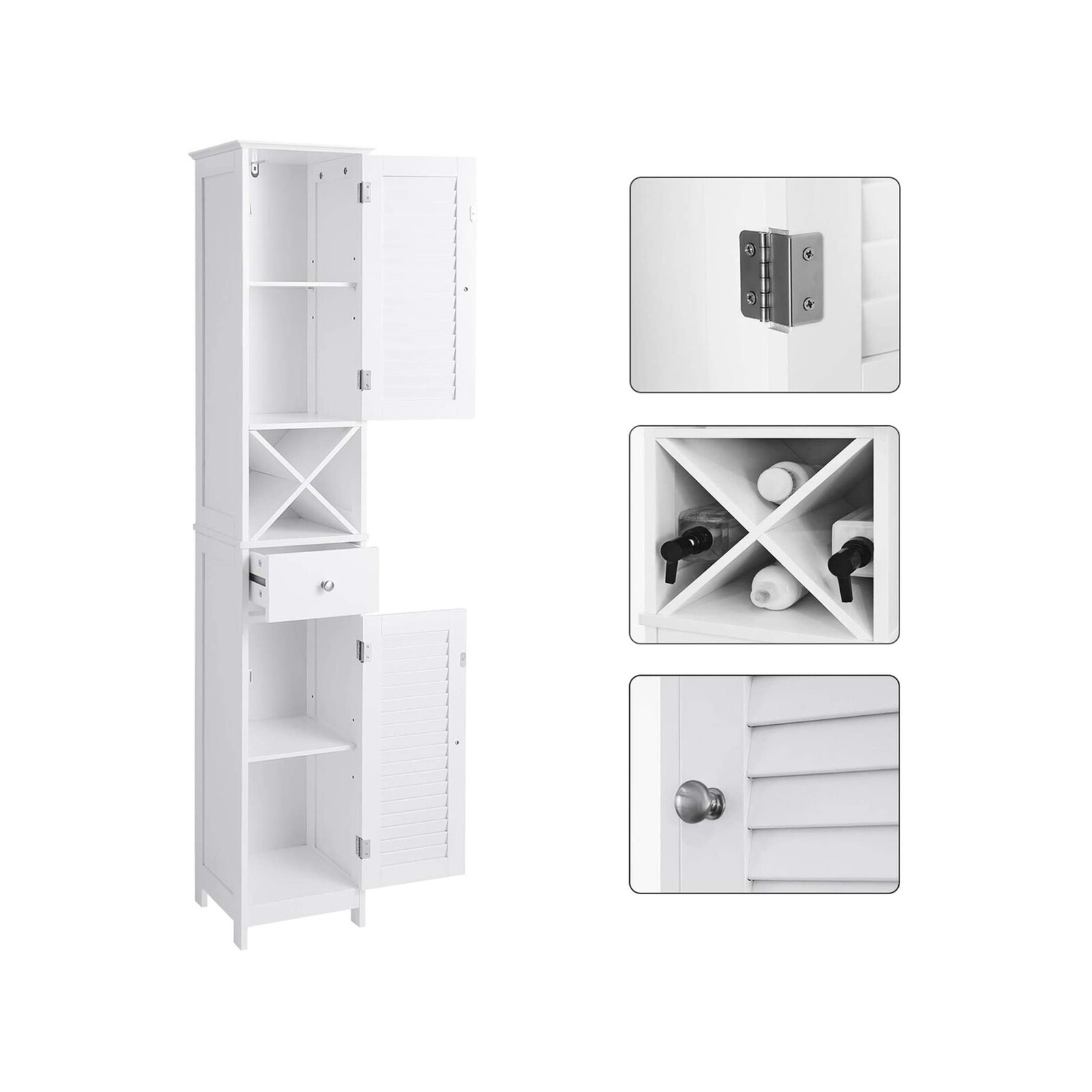 VASAGLE 170cm White Floor with 2 Doors and Shelves Cupboard Bunnings Australia