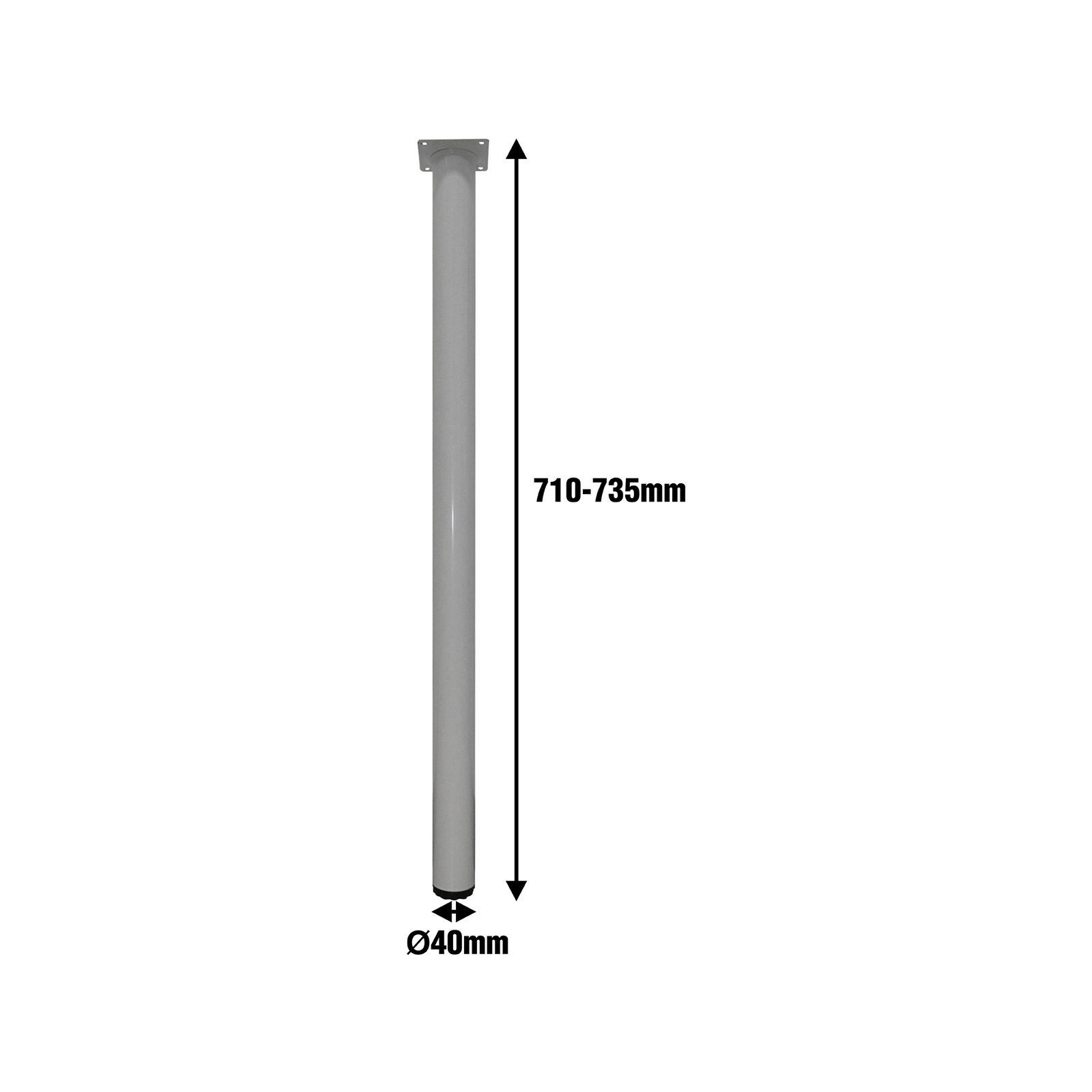 Adoored 40 x 710mm White Round Adjustable Metal Furniture Leg