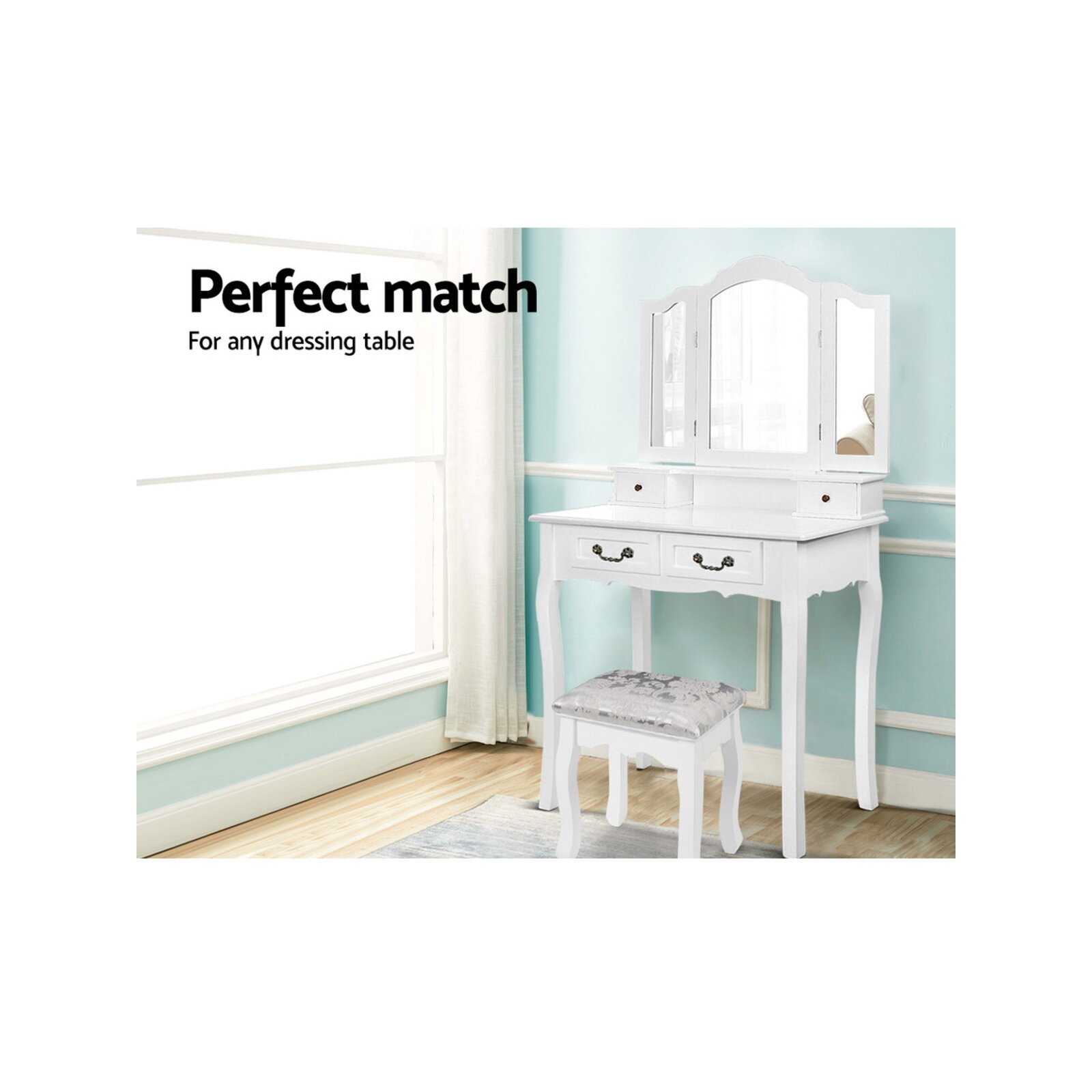 Artiss Dressing Table Stool White Make Up Chair Fabric Furniture