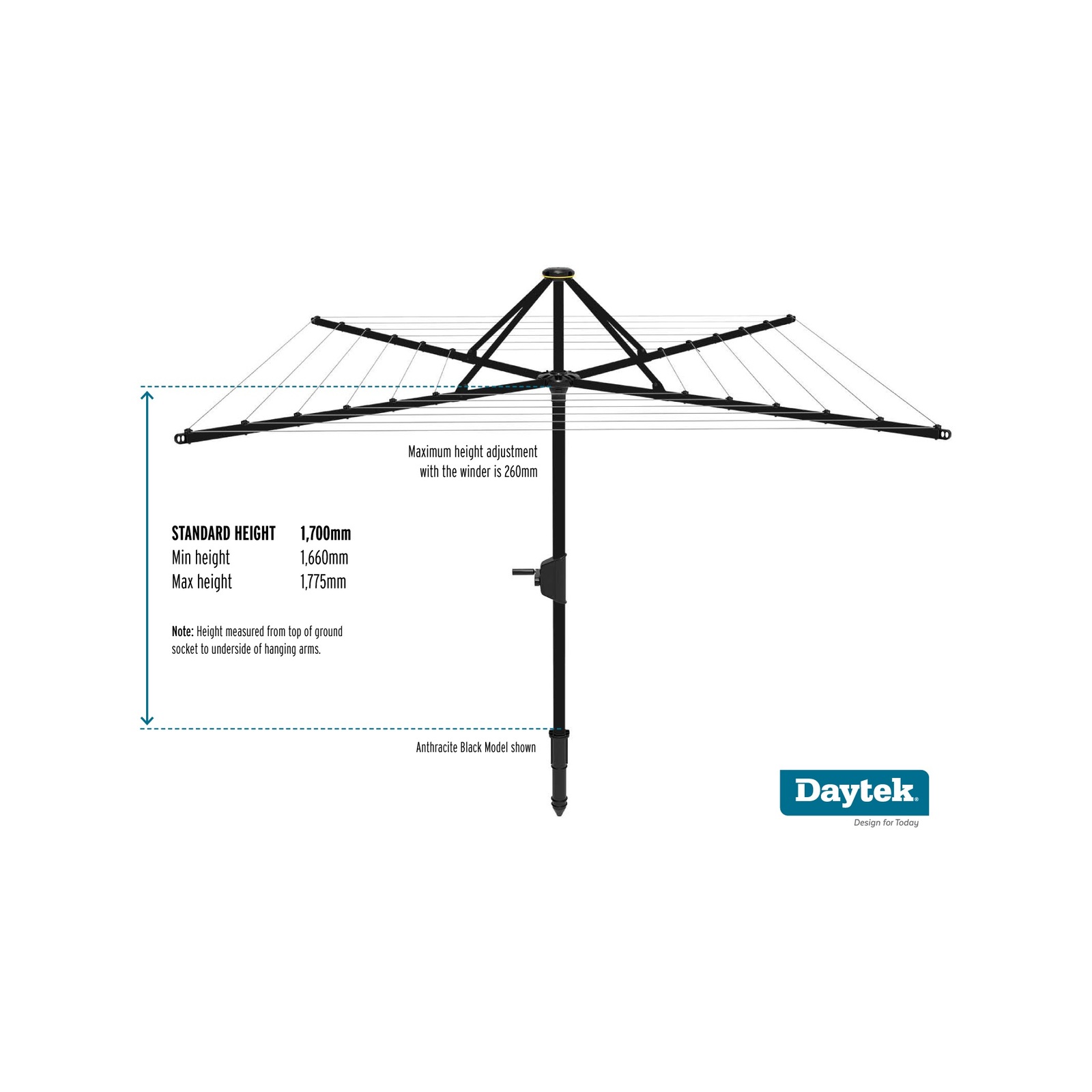Daytek Anthracite Black MK2 M58 Rotary Clothesline Bunnings Australia