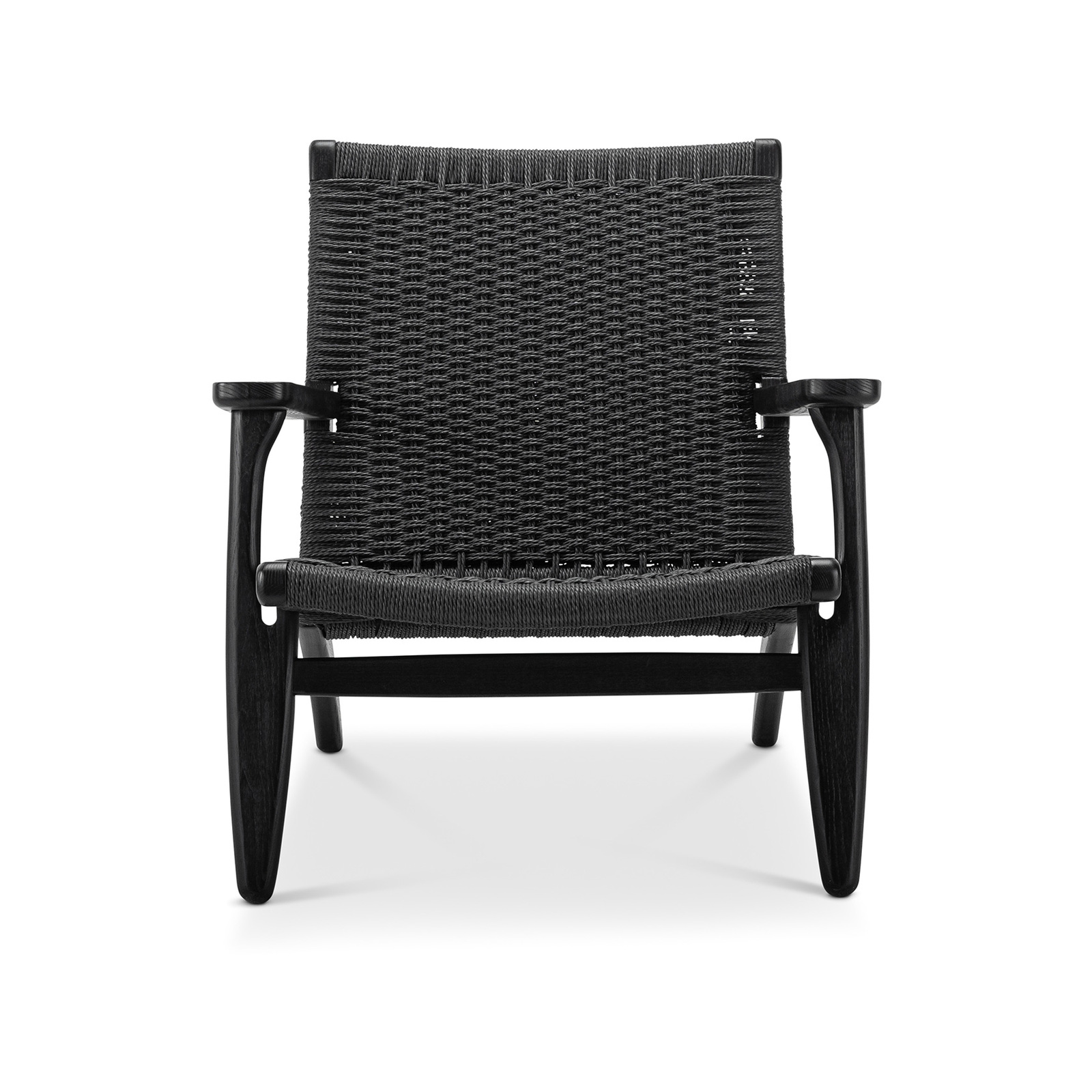 Miles Black Solid Ashwood Oak Woven Rope Cord Easy Lounge Chair