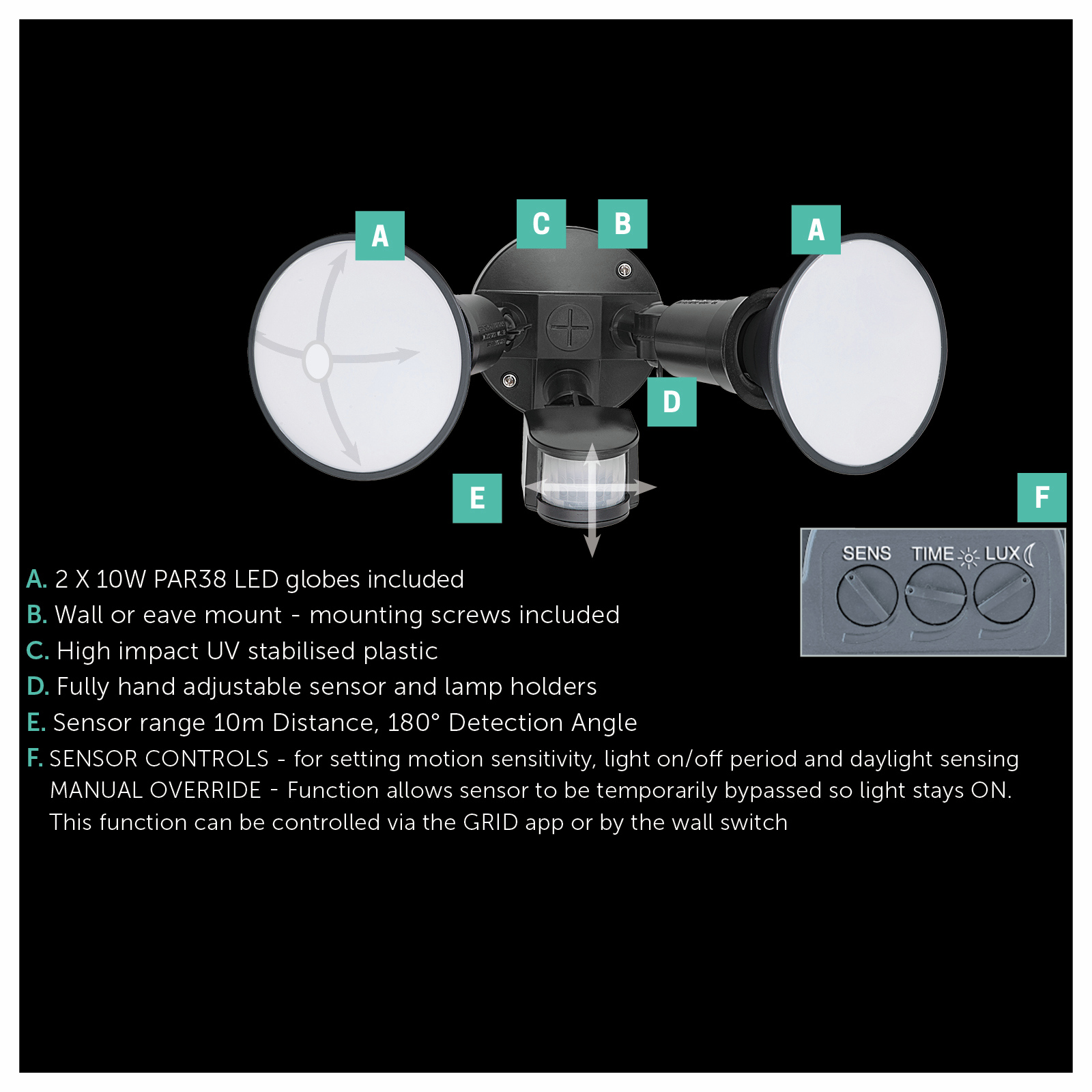 Arlec Grid Connect Smart 20W 1800lm Security Light With Motion Sensor