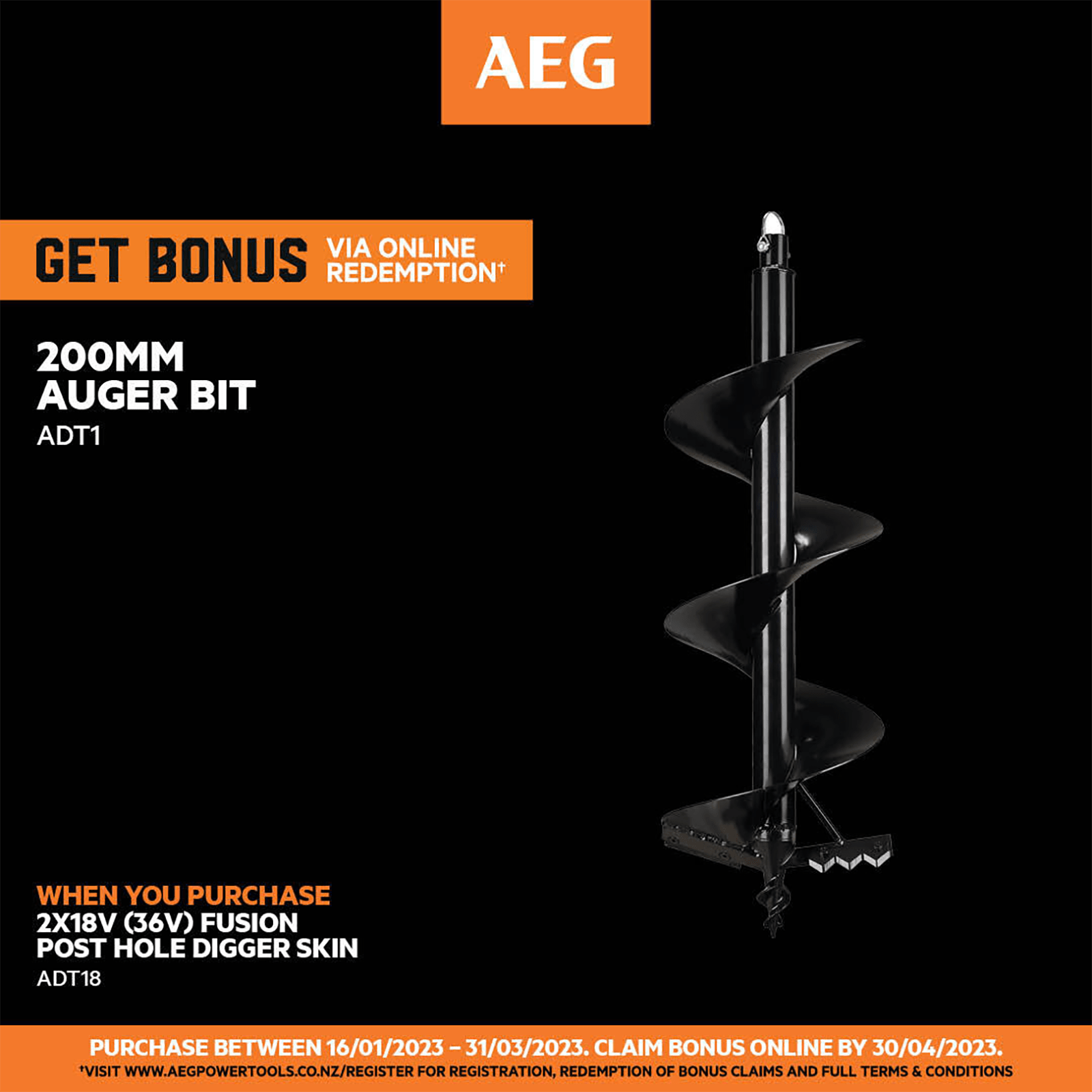 AEG 2 x 18V (36V) Fusion Post Hole Digger Skin Only Bunnings New