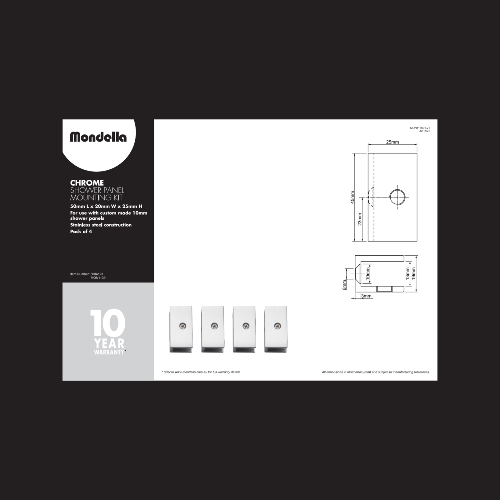 Mondella Chrome Shower Panel Mounting Kit 4 Pack Bunnings Australia
