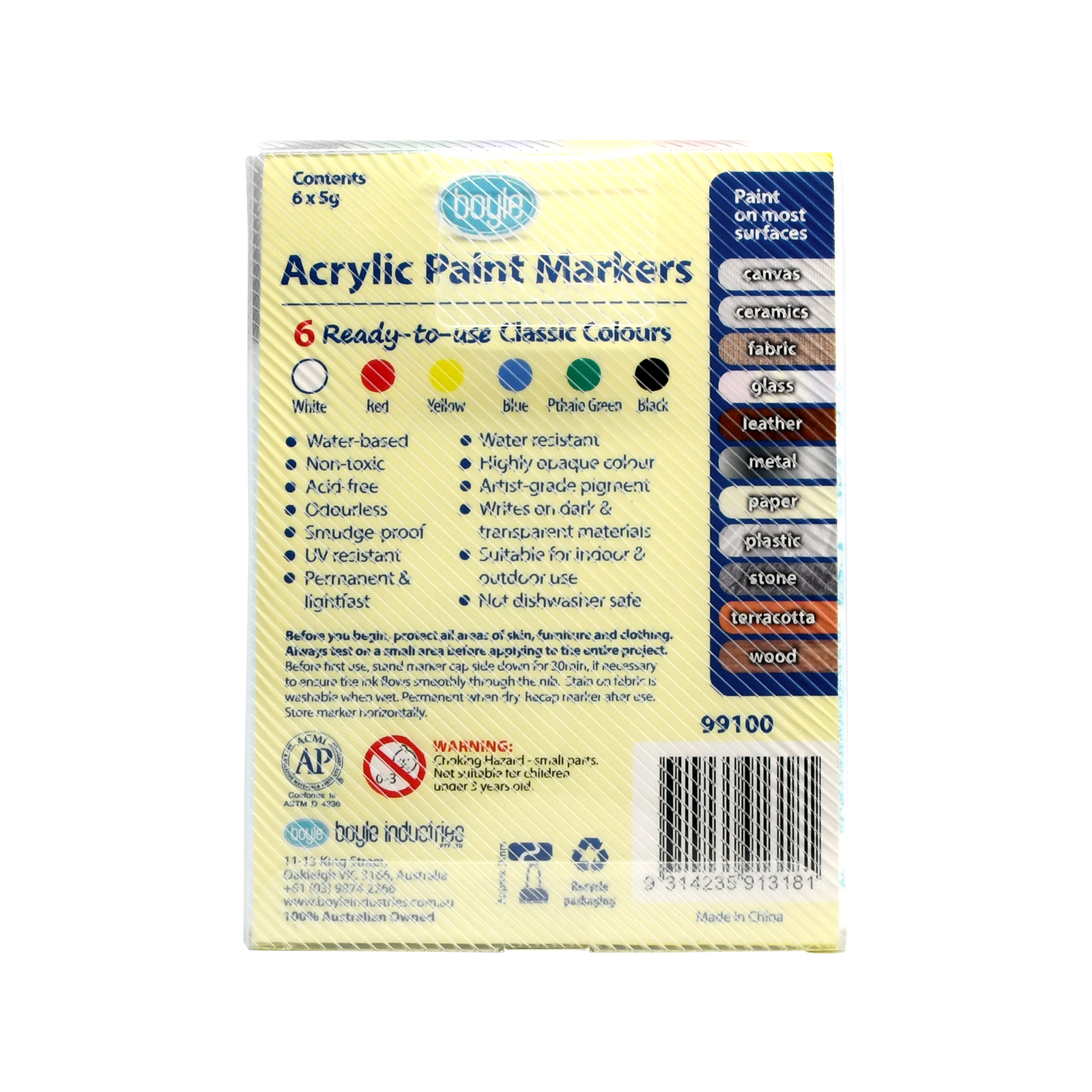 Boyle Classic Colours Acrylic Paint Markers 6 Pack Bunnings Australia