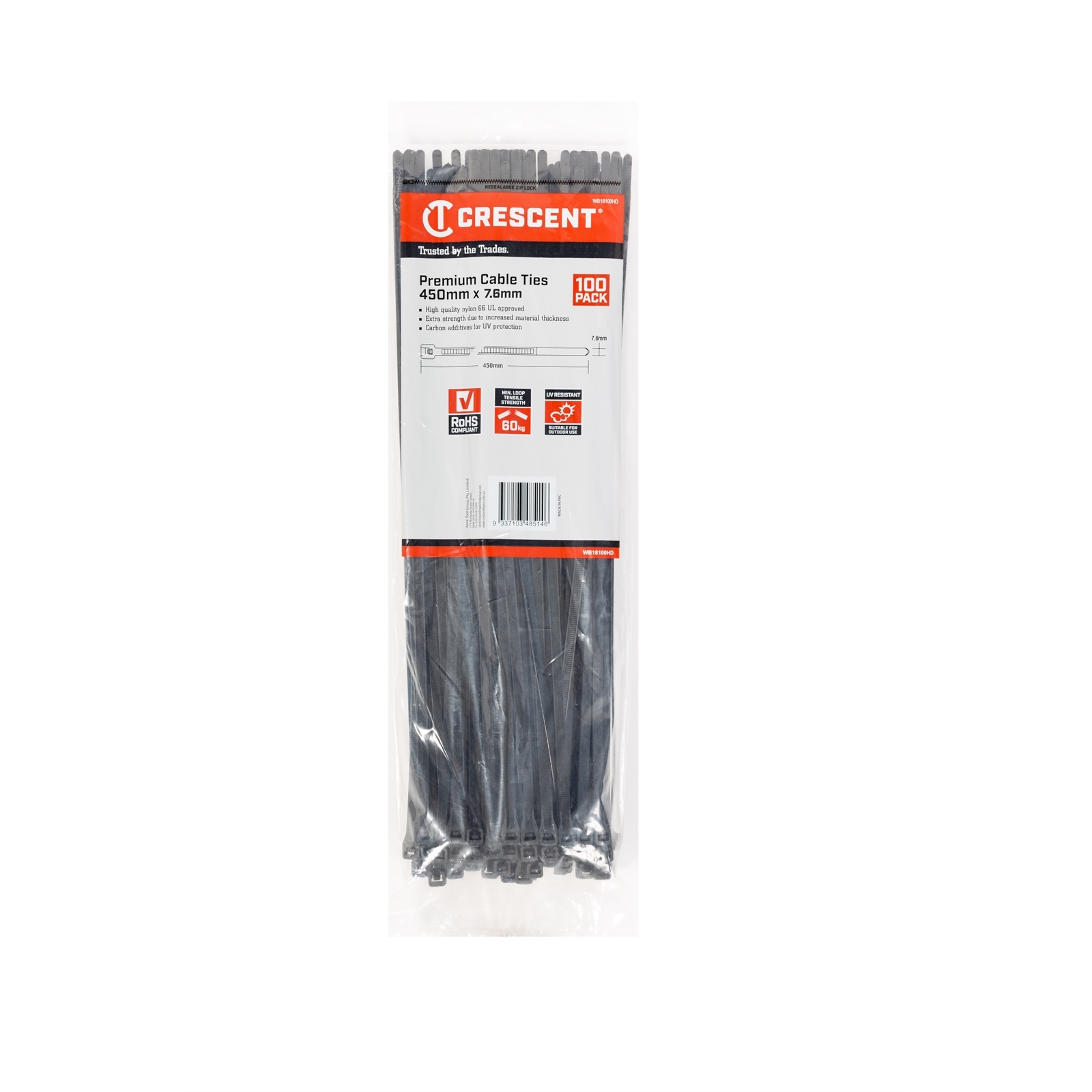 CRESCENT 450 x 7.6mm Black Cable Ties 100 Pack Bunnings Australia