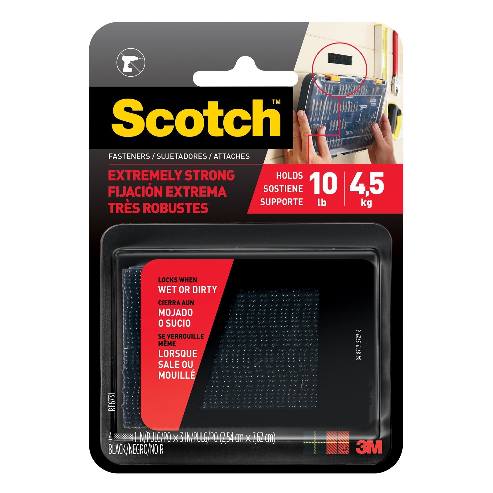 Scotch Extreme Fasteners Black 2.5cm x 7.6cm Strips 2 Pack Bunnings