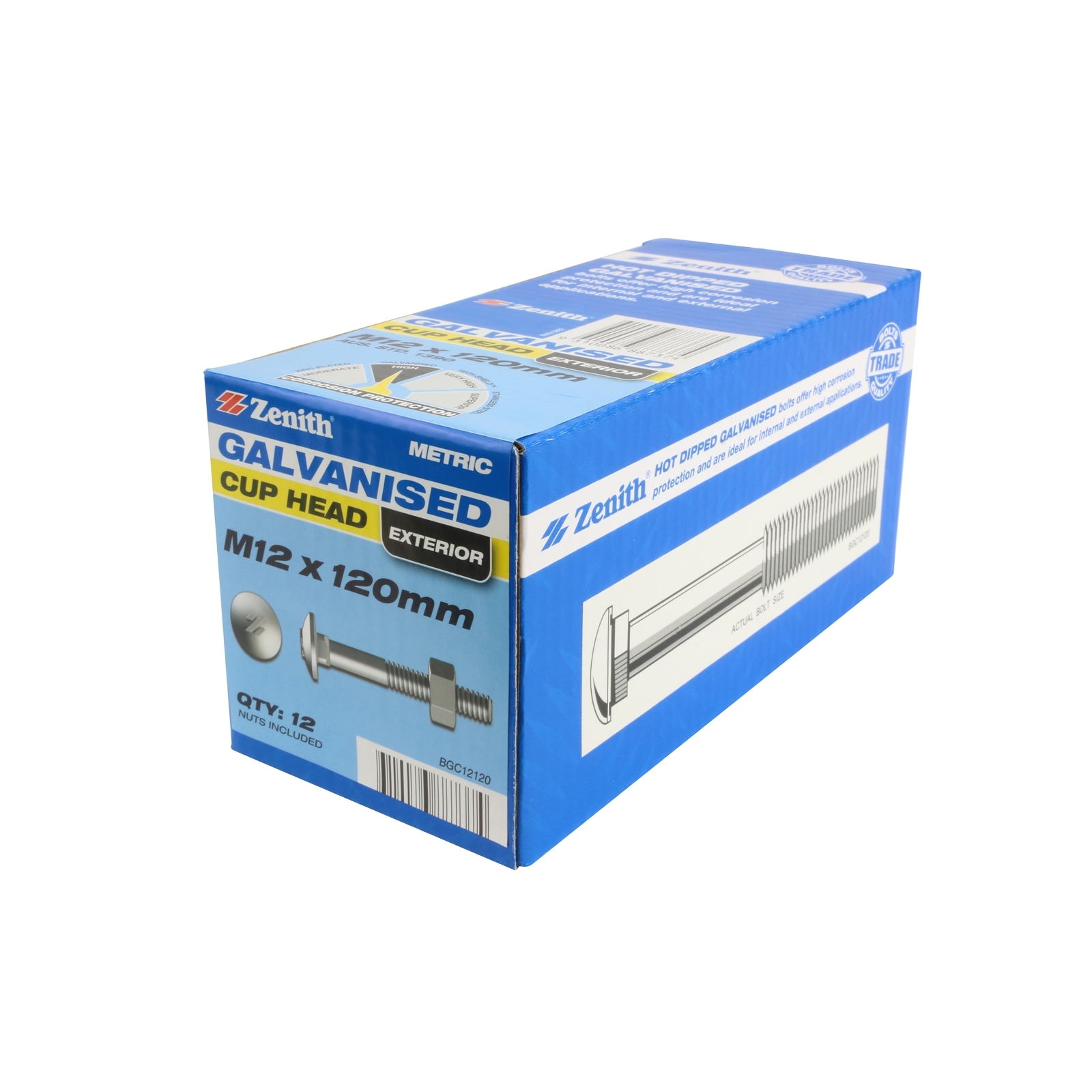 Zenith M12 x 120mm Hot Dipped Galvanised Cup Head Bolts And Nuts 12 Pack Bunnings Australia