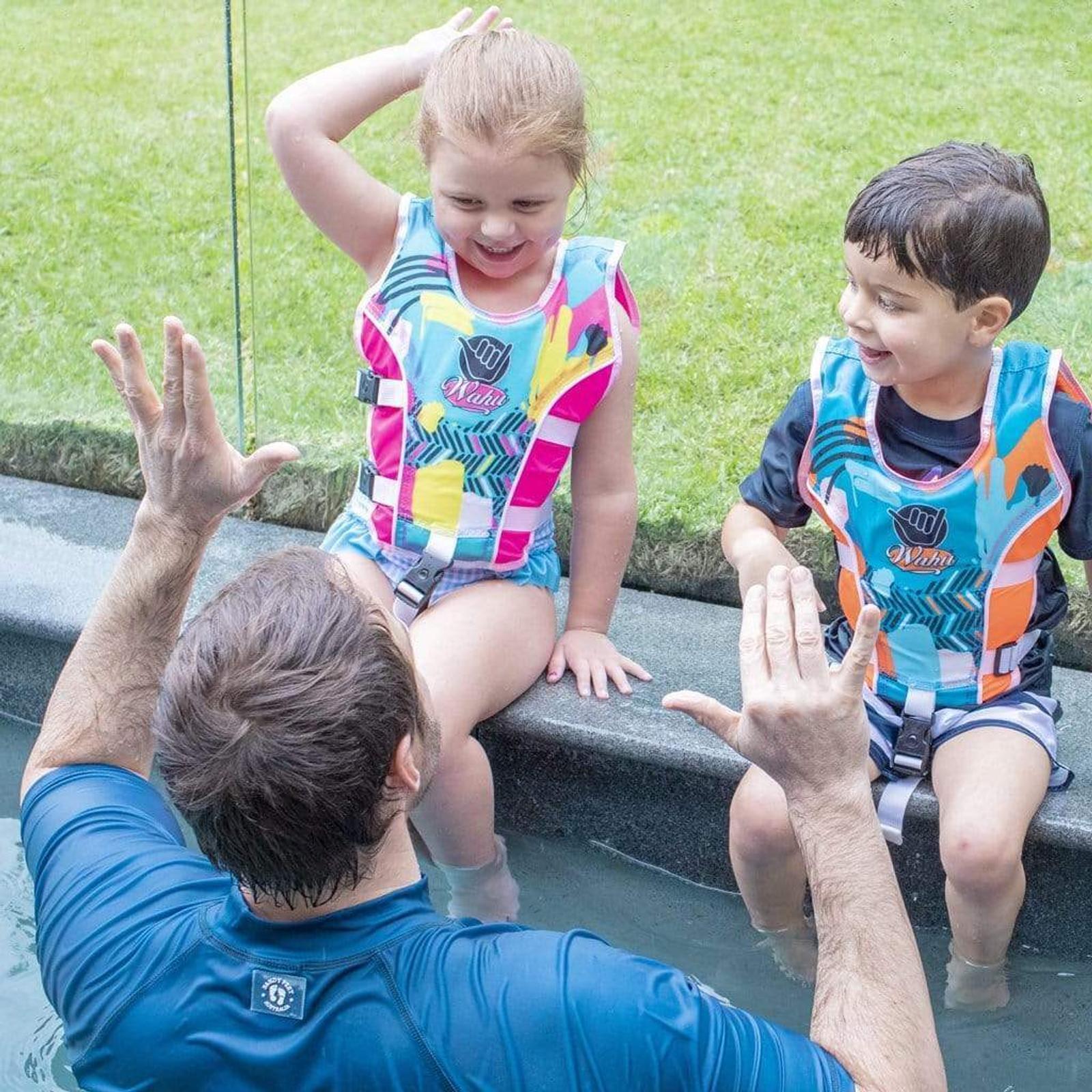 Wahu Swim Life Vest Child Small Pink/Green 1525kg 23y Bunnings