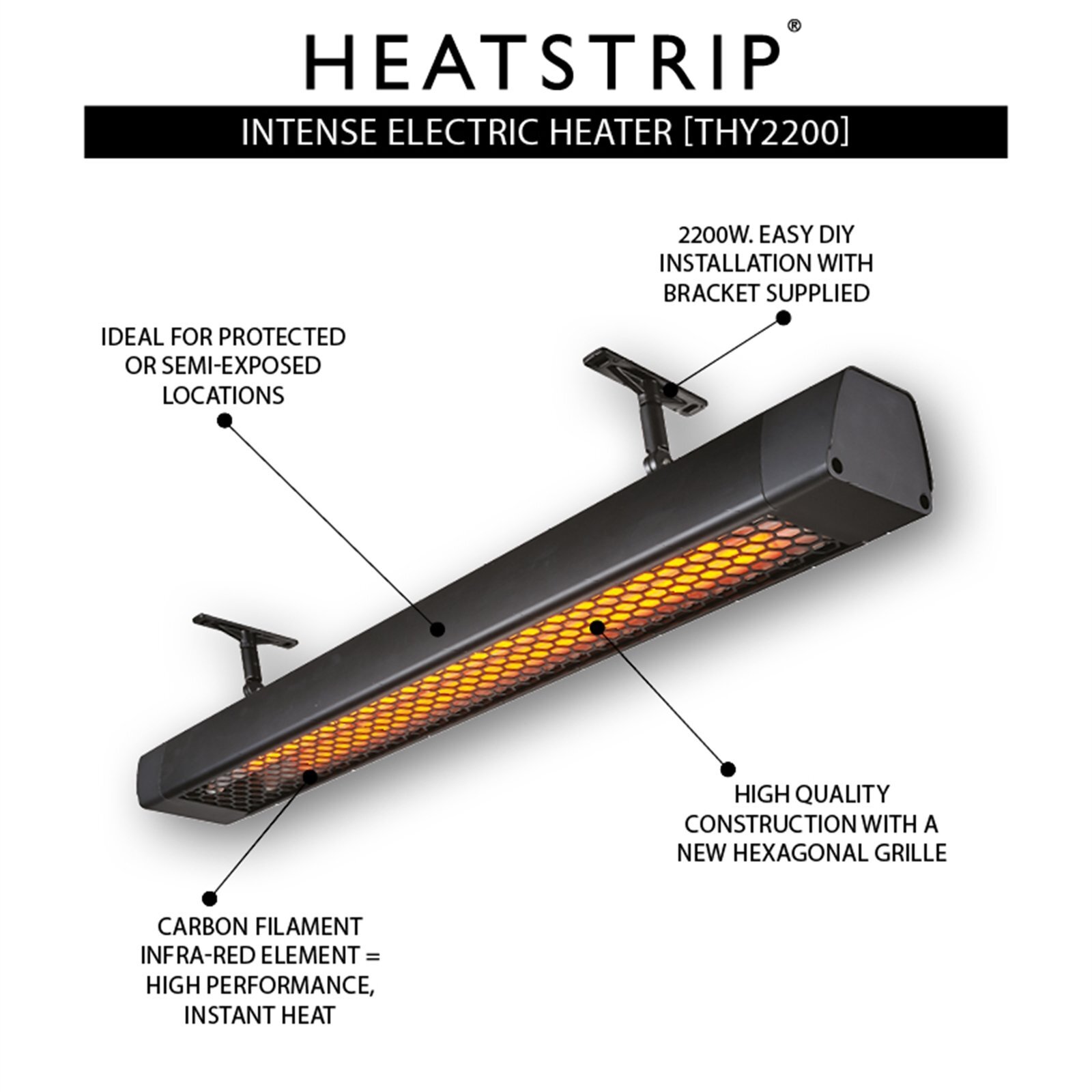HEATSTRIP 3200W Intense Black Infrared Electric Outdoor Heater