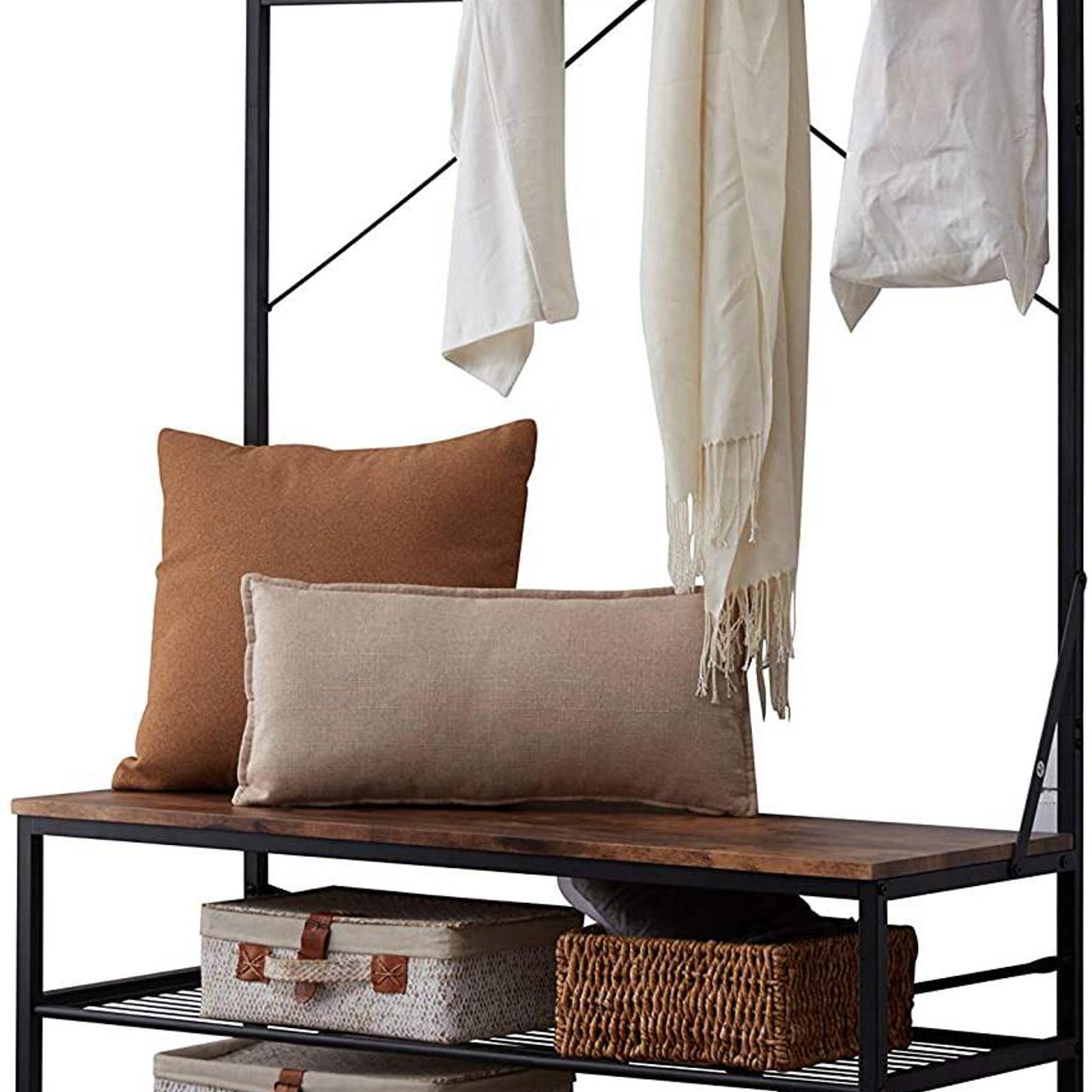 IHOMDEC 3 Tier Entryway Coat Shoe Rack and Storage Shelves Brown