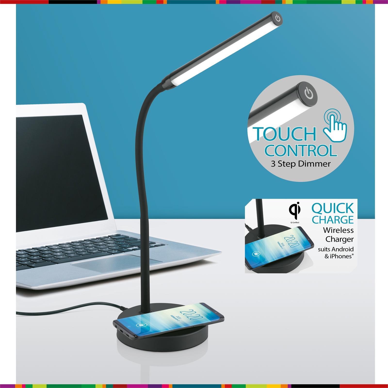 Verve Design LED Table Lamp With Wireless Charging Black Bunnings