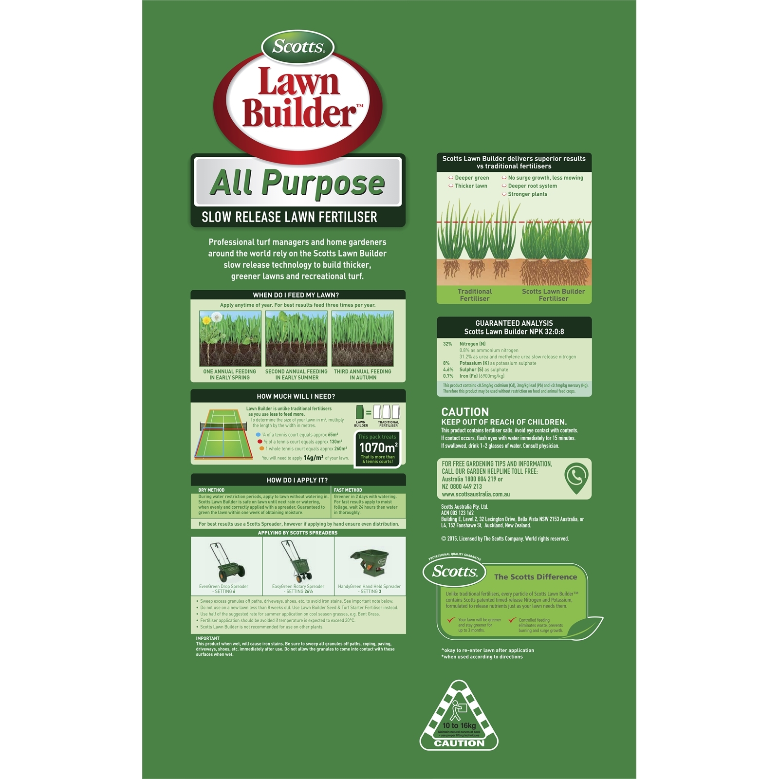 Scotts Lawn Builder 15kg All Purpose Slow Release Lawn Fertiliser