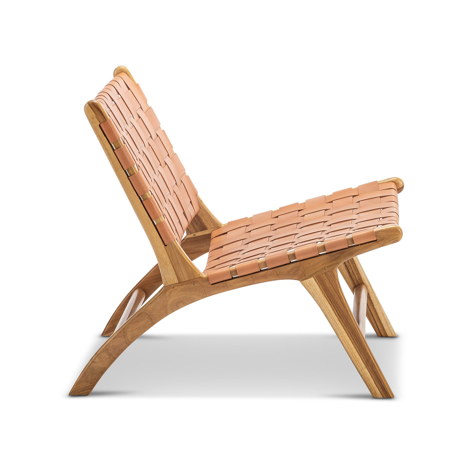 Lazie Teak & Natural Tan Leather Strapping Lounge Chair Bunnings