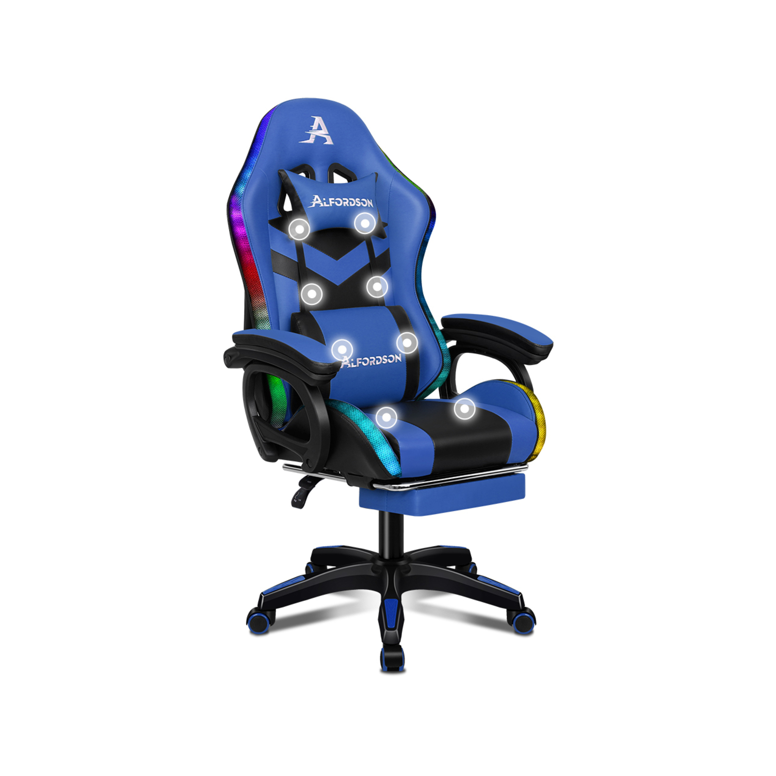 ALFORDSON Gaming Office Chair with 8Point Massage 12 RGB LED Black & Blue Bunnings Australia