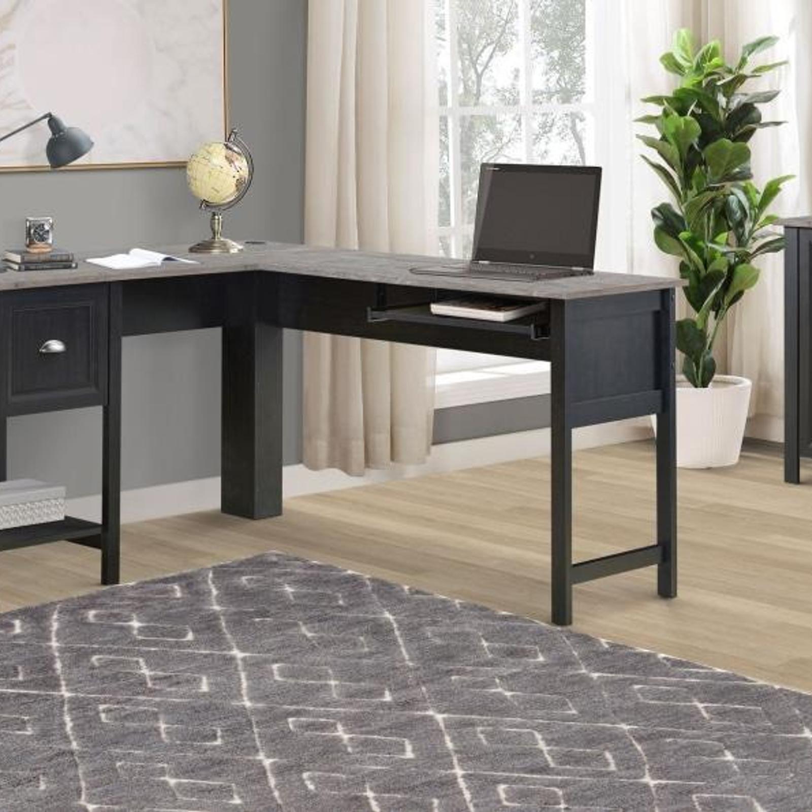 Cedric LShape Executive Manager Office Computer Desk W/ Drawer Grey