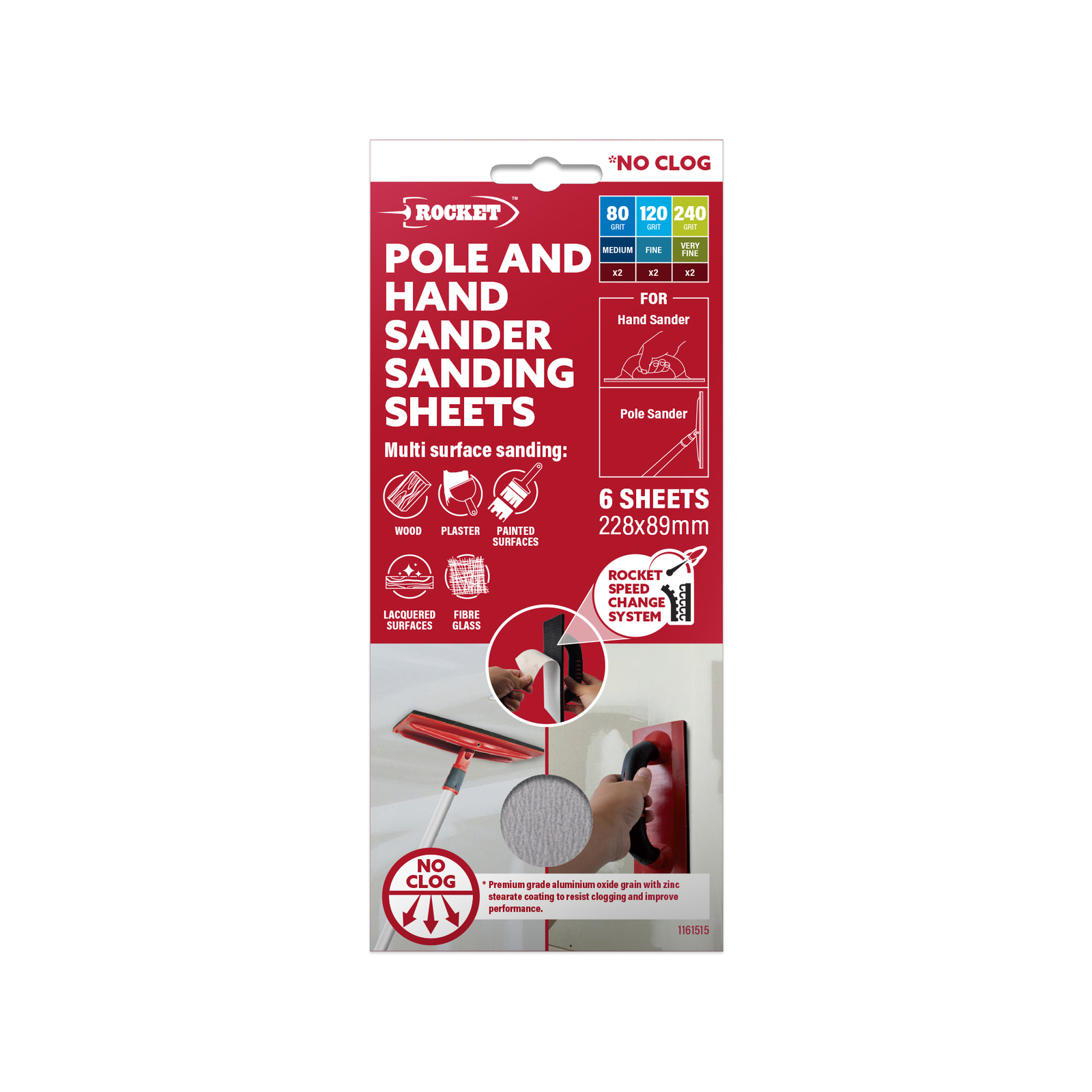 Rocket Multipack Hand / Pole Sander Sanding Sheet 6 Pack Bunnings