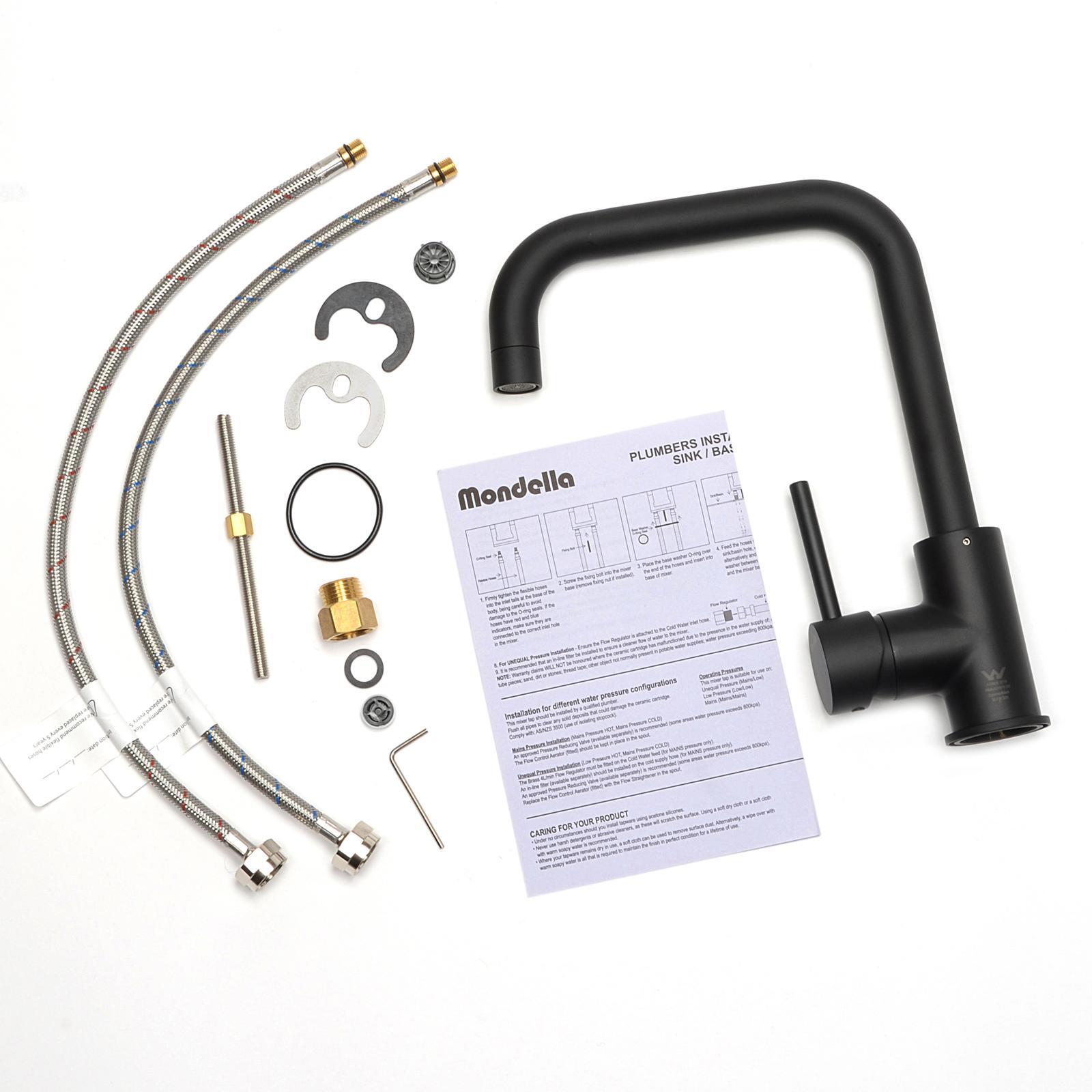 Mondella Matte Black Resonance Gooseneck Square Pin Sink Mixer