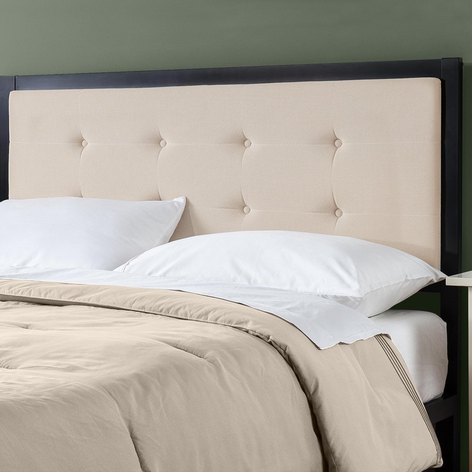 Zinus Barbara Taupe Button Tufted Upholstered Metal Headboard