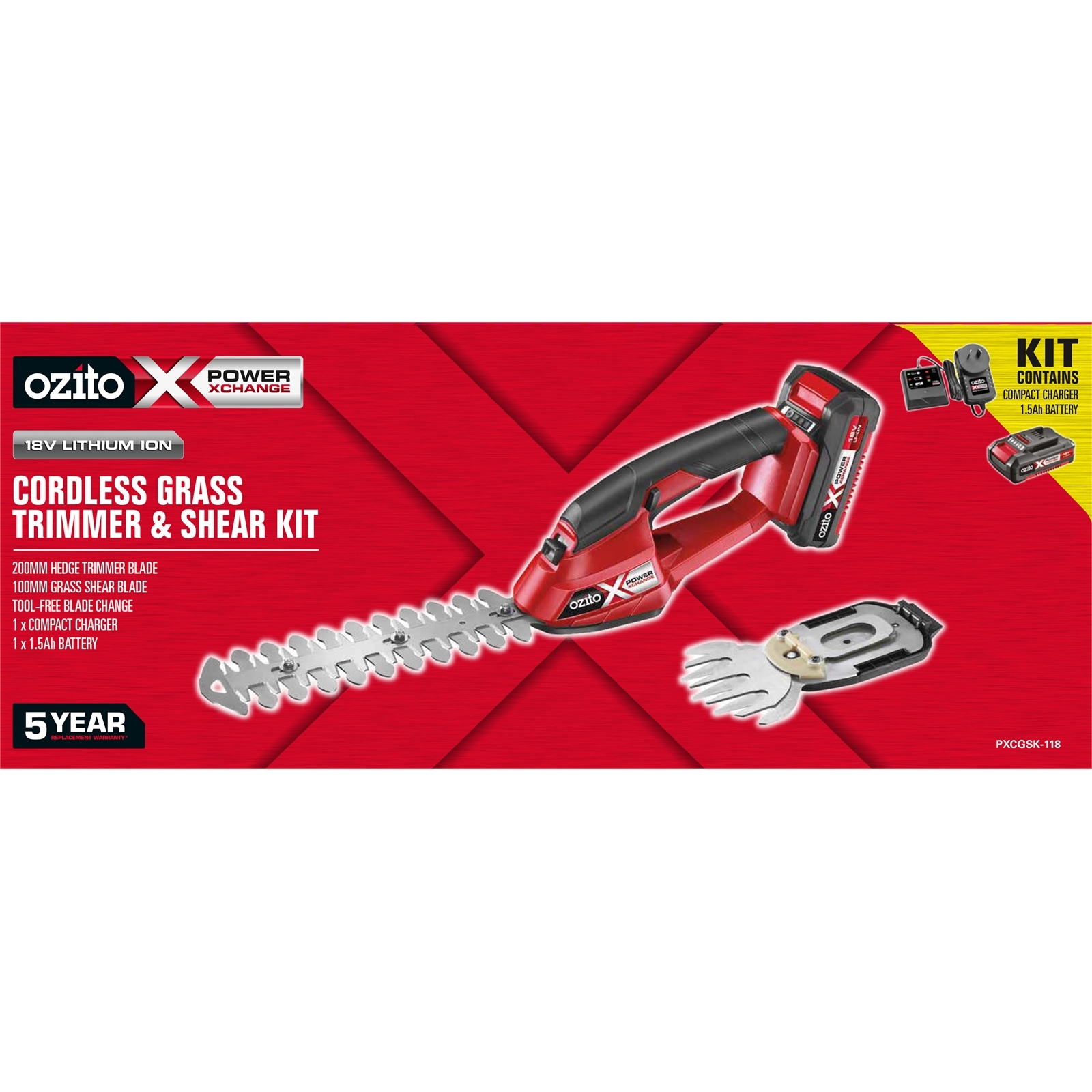 Ozito PXC 18V 1.5Ah Grass Trimmer And Shear Kit Bunnings Australia