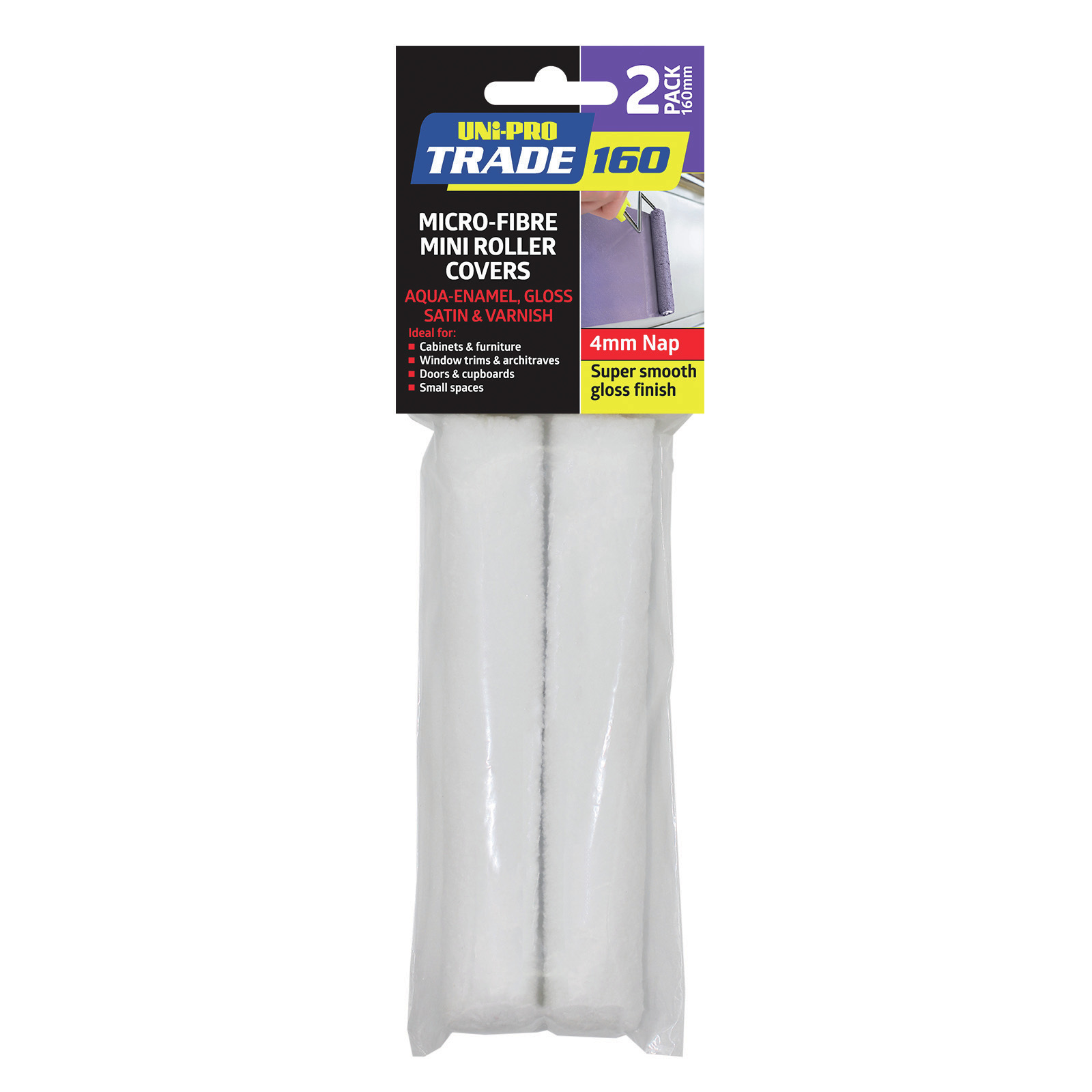 UNiPRO Trade 160mm 4mm Nap Pro Microfibre Roller Covers 2 Pack