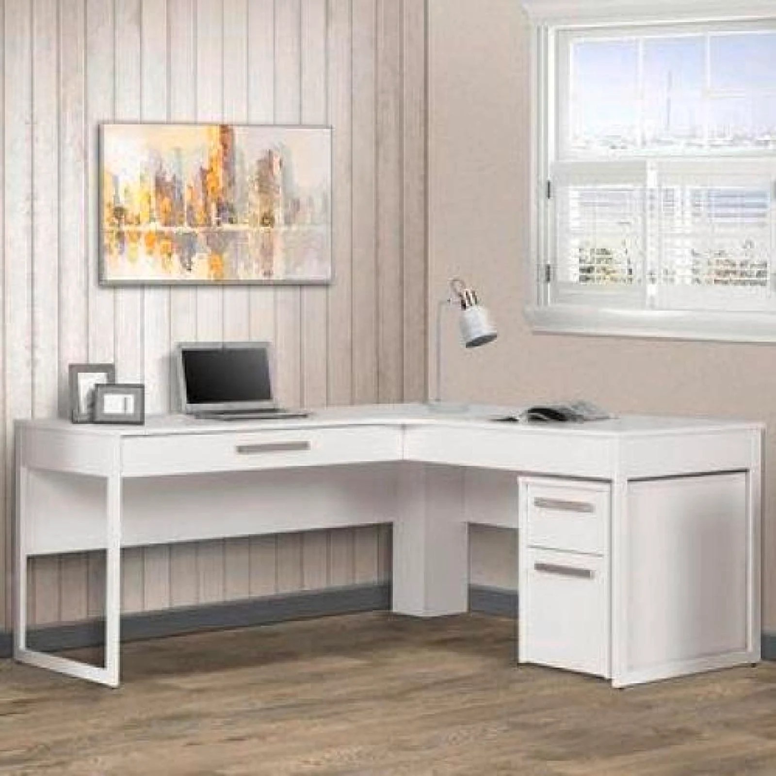 Ashley Collection LShaped Manager Office Desk With 2 Drawer Pedestral