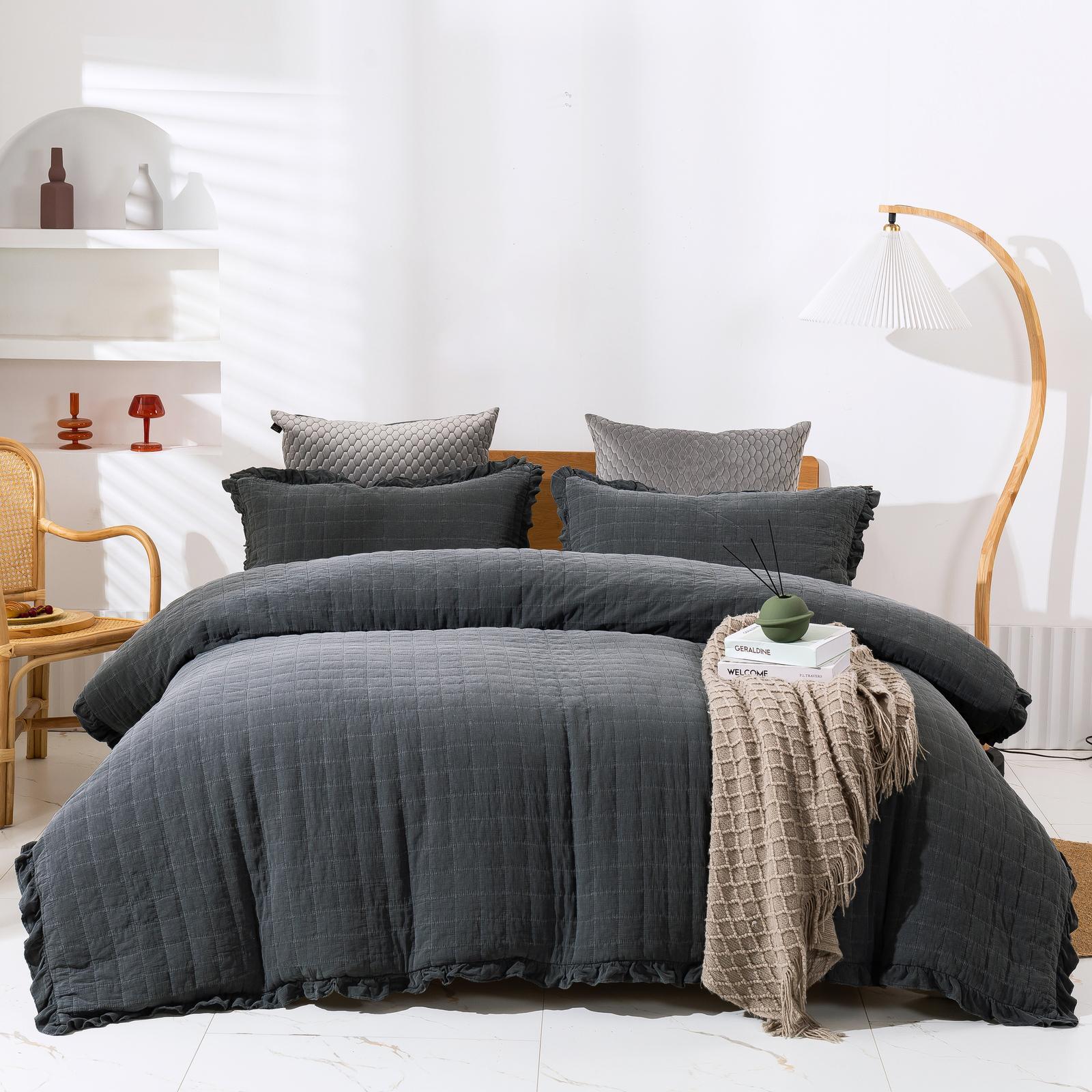 Dreamaker Premium Quilted Sand Wash Quilt Cover Set Charcoal Bunnings