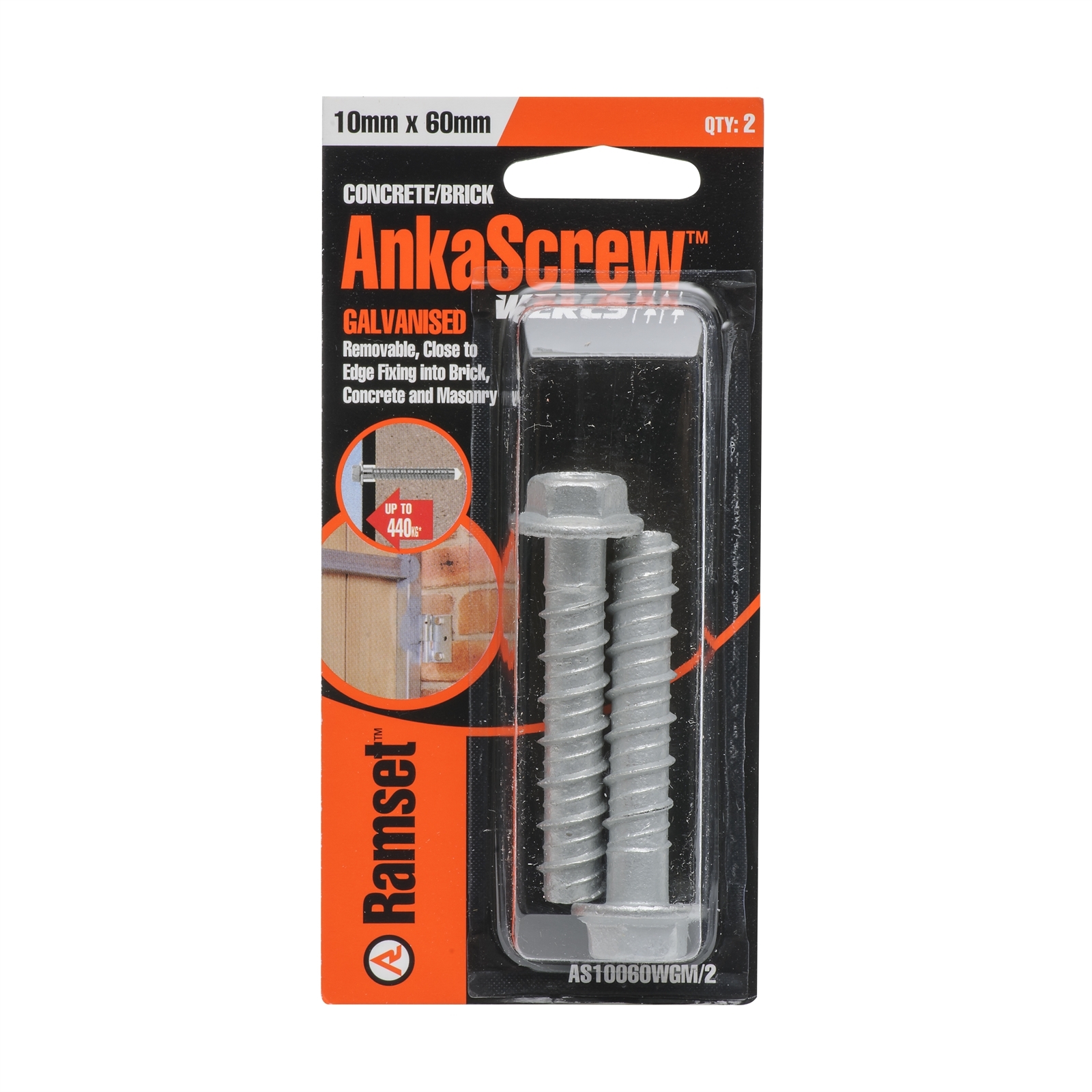 Ramset 10 x 60mm Galvanised AnkaScrew Masonry Anchor 2 Pack