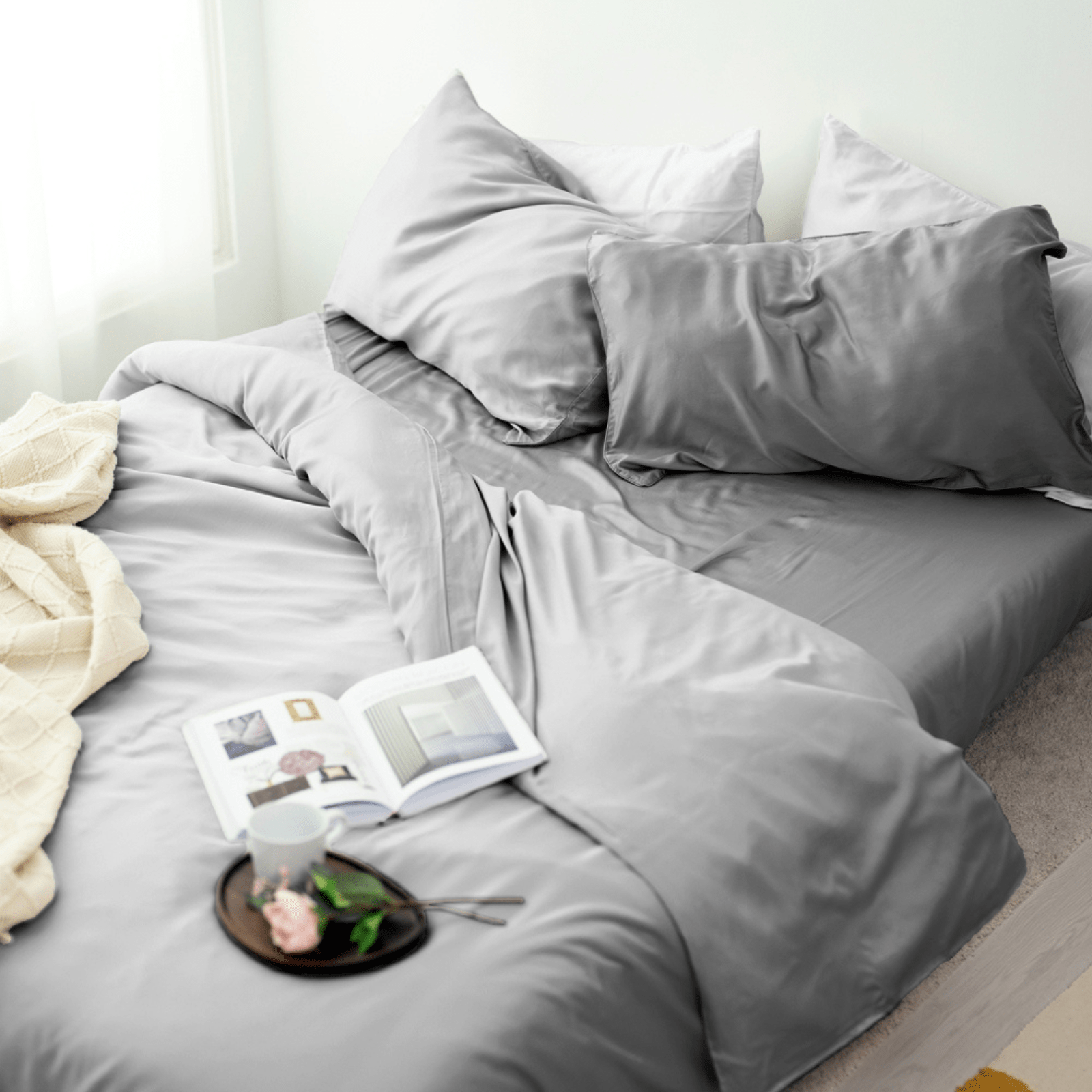 Heavenluxe Double Grey 100 Tencel Lyocell Flat Sheets + 2 Pillowcases