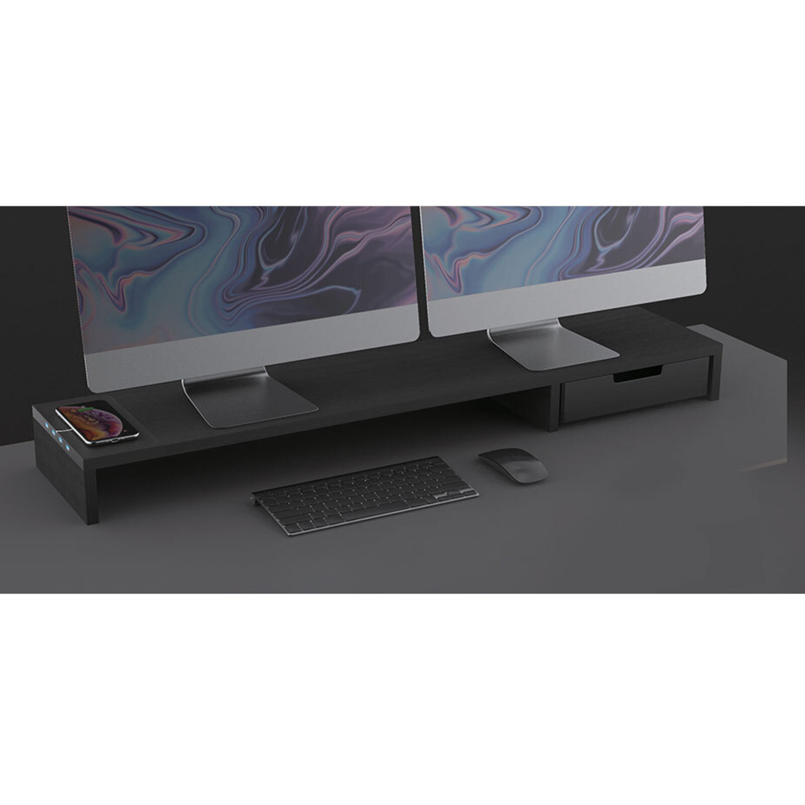 Pout Eyes 9 Dual Monitor Stand/Riser Wireless Charging/USBA Hub