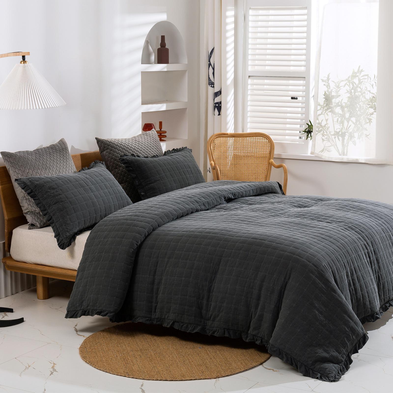 Dreamaker Premium Quilted Sand Wash Quilt Cover Set Charcoal Bunnings