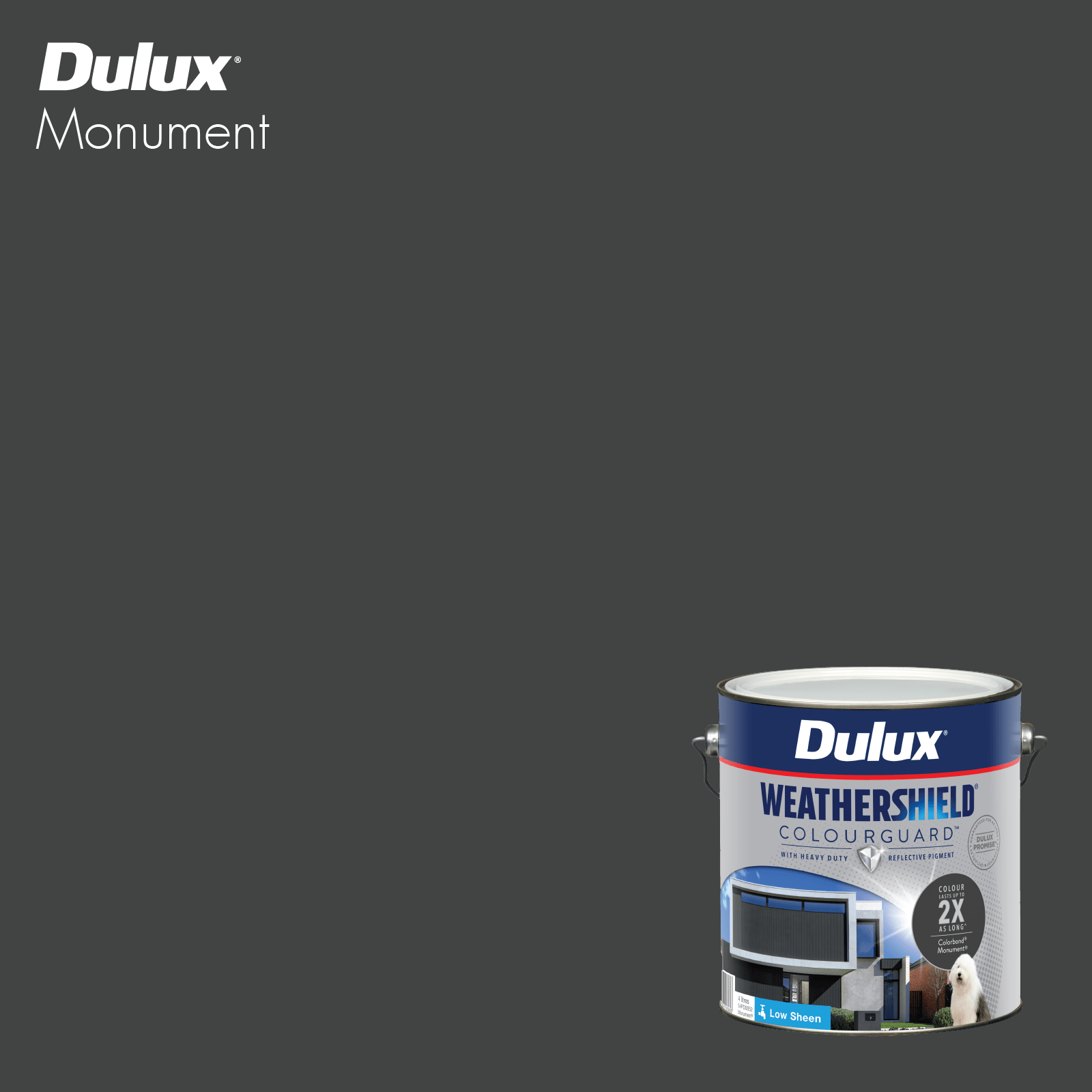 Dulux 4L Low Sheen Monument Weathershield ColourGuard Exterior Paint