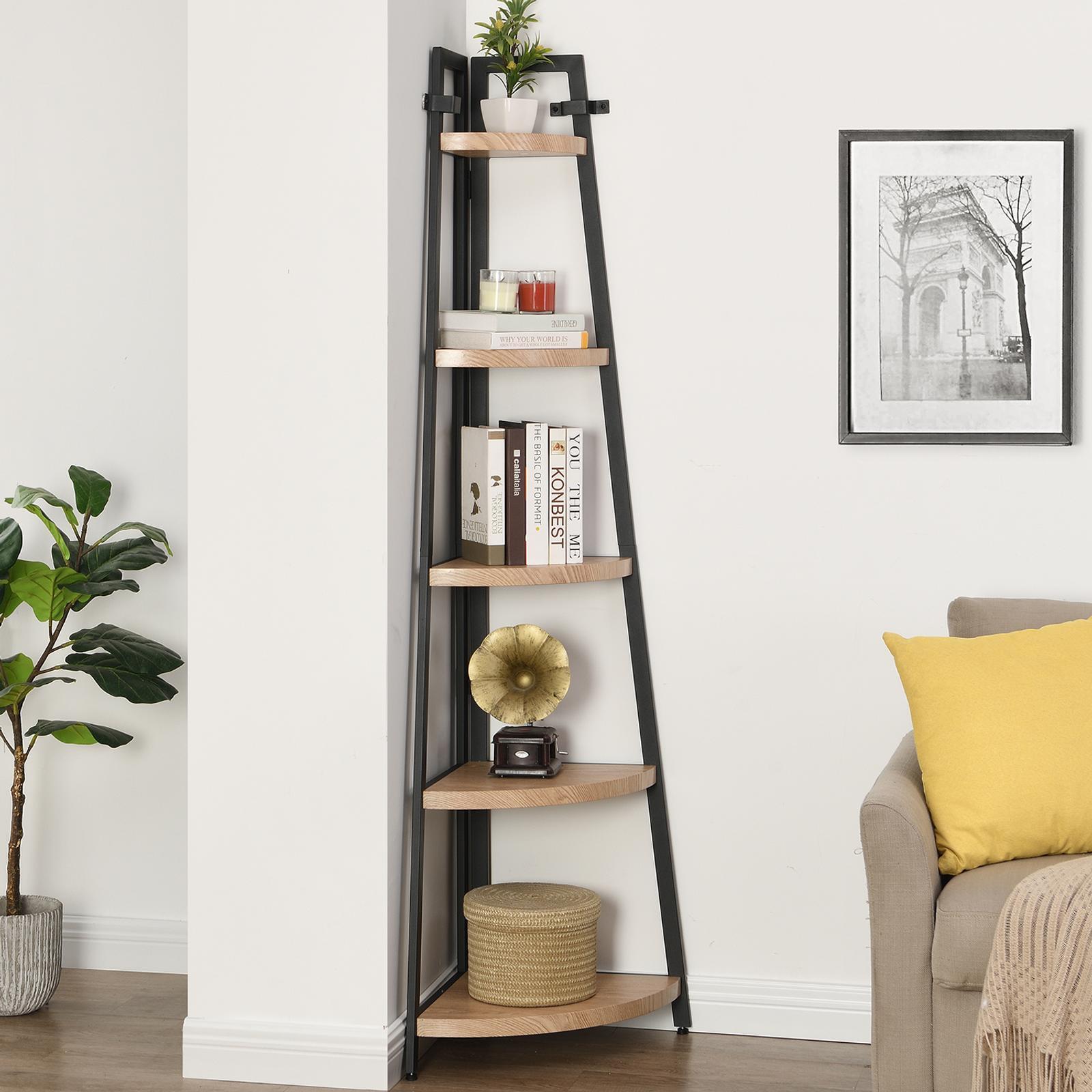 HOMFURN Corner Shelving Unit, 5Tier Industrial Corner Bookcase and Shelf, AShaped Display